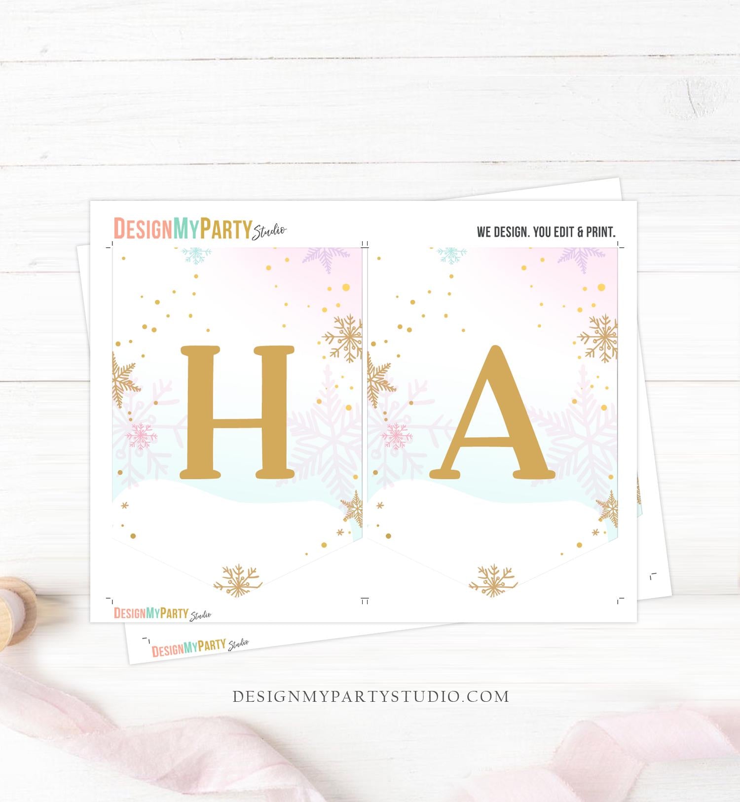 Happy Birthday Banner Nutcracker Birthday Girl Land of Sweet Nutcracker Pink Gold Ballerina Magical Fairy Digital Download Printable 0352