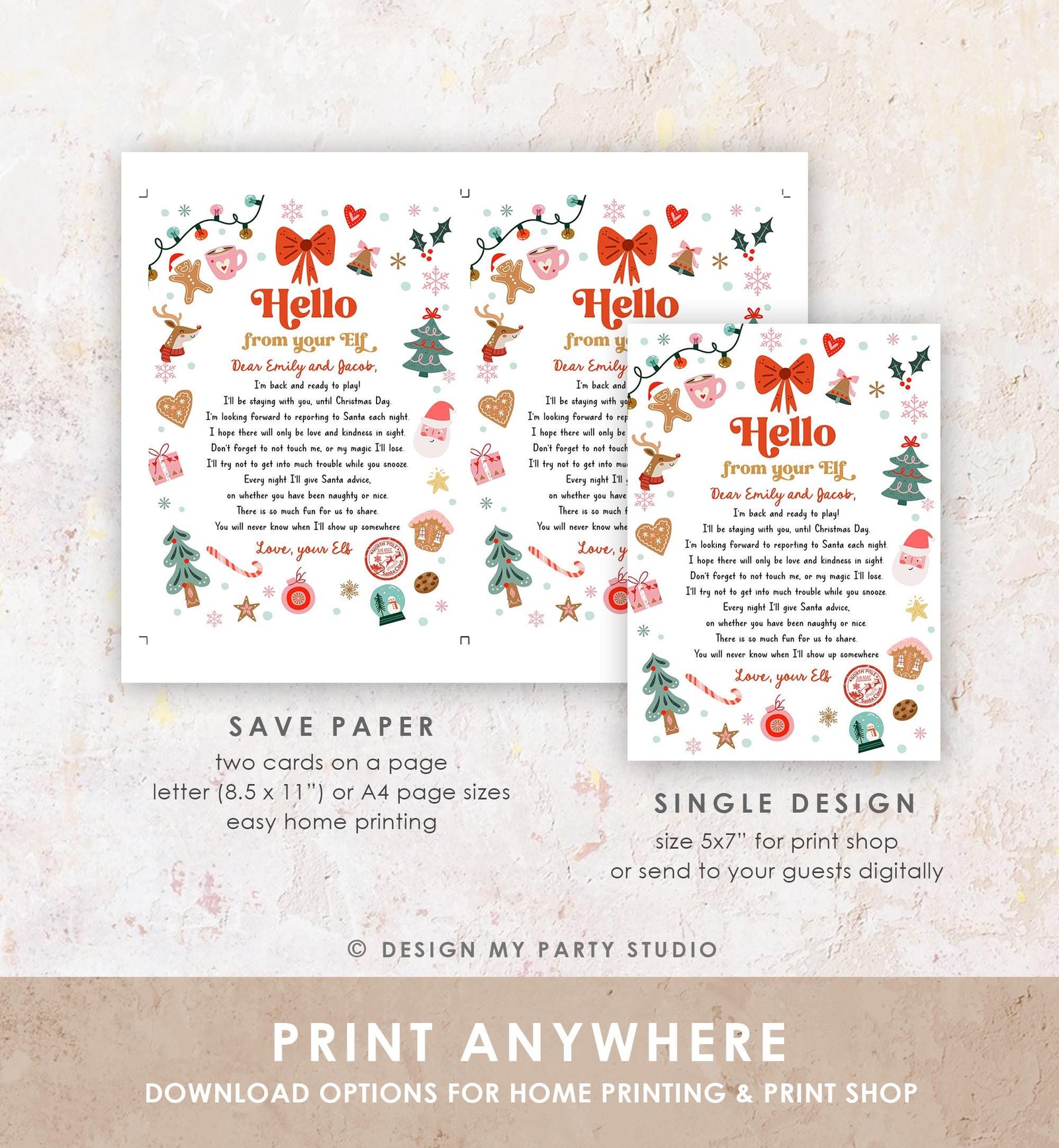 Editable Hello From Your Elf Arrival Letter Return Letter Christmas Elf I'm Back Elf Welcome Elf Digital Download Template Printable 0529