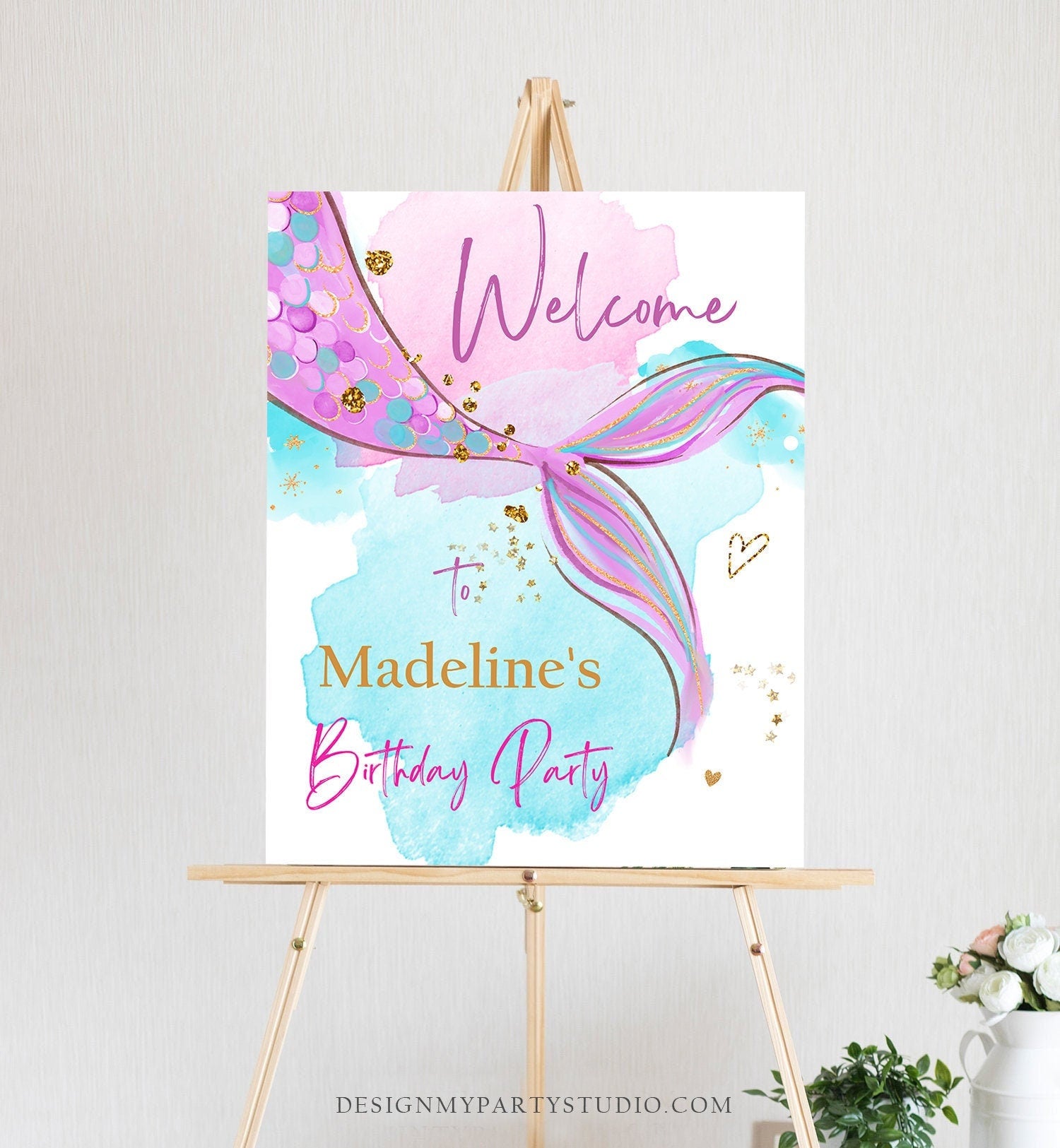 Editable Mermaid Welcome Sign Mermaid Birthday Sign Girl Mermaid Tail Birthday Decor Welcome Under The Sea Digital Template Printable 0403