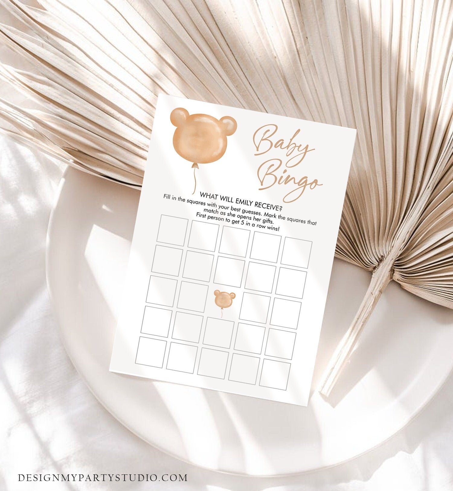 Editable Baby Bingo Game Baby Shower Game Modern Bear Cute Teddy Bear Baby Shower Boho Bearly Wait Activity Digital Template Printable 0439