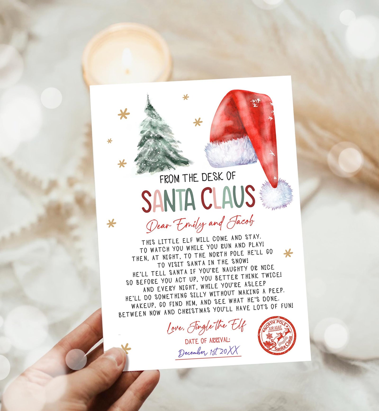 Editable Letter from Santa Claus From The Desk of Santa Christmas Eve Hello Elf North Pole Mail Digital Download Template Printable 0444