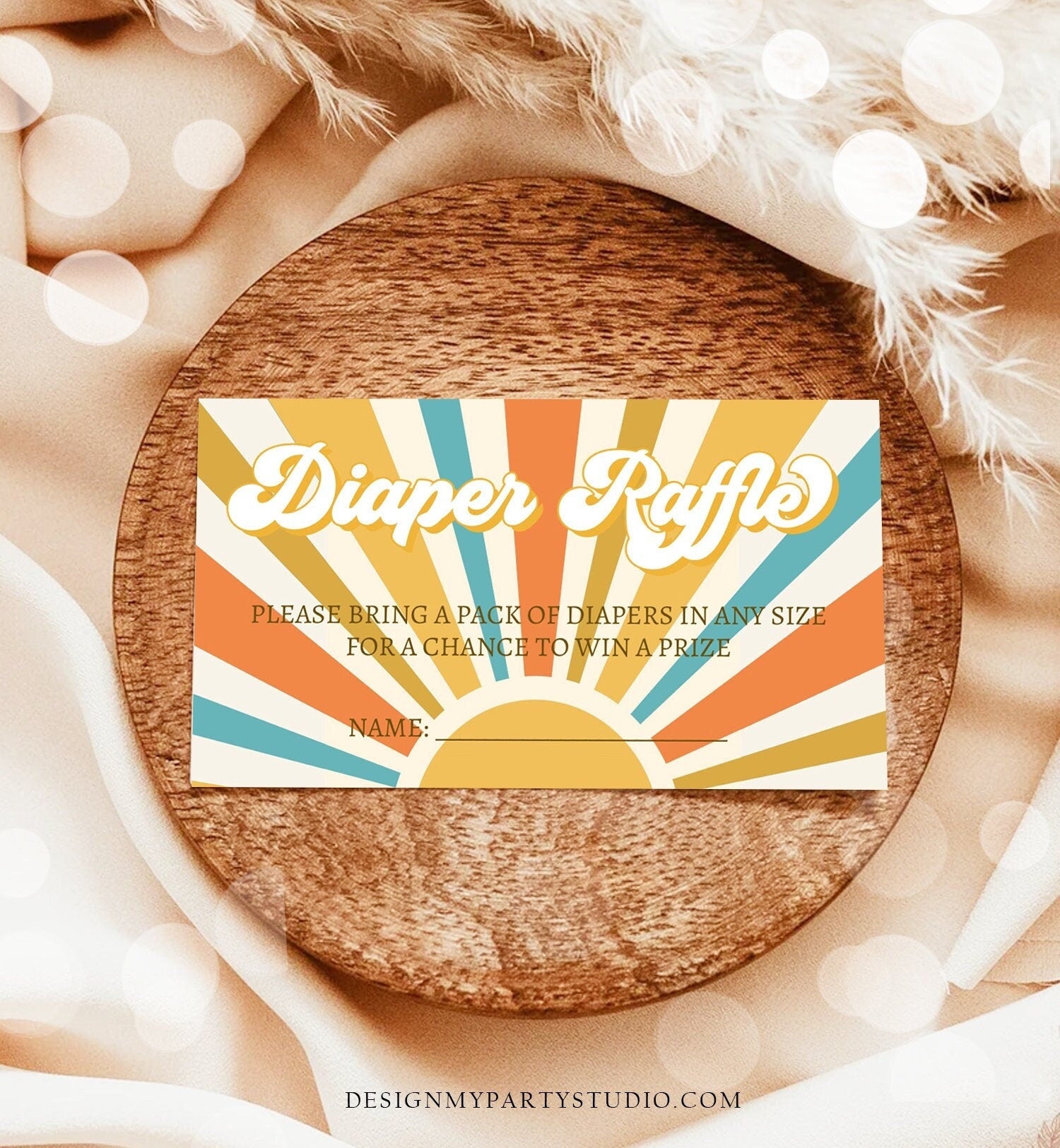 Editable Sunshine Diaper Raffle Ticket Ray of Sonshine Baby shower Boy Diaper Game Retro Groovy Boy Digital Template Printable 0457