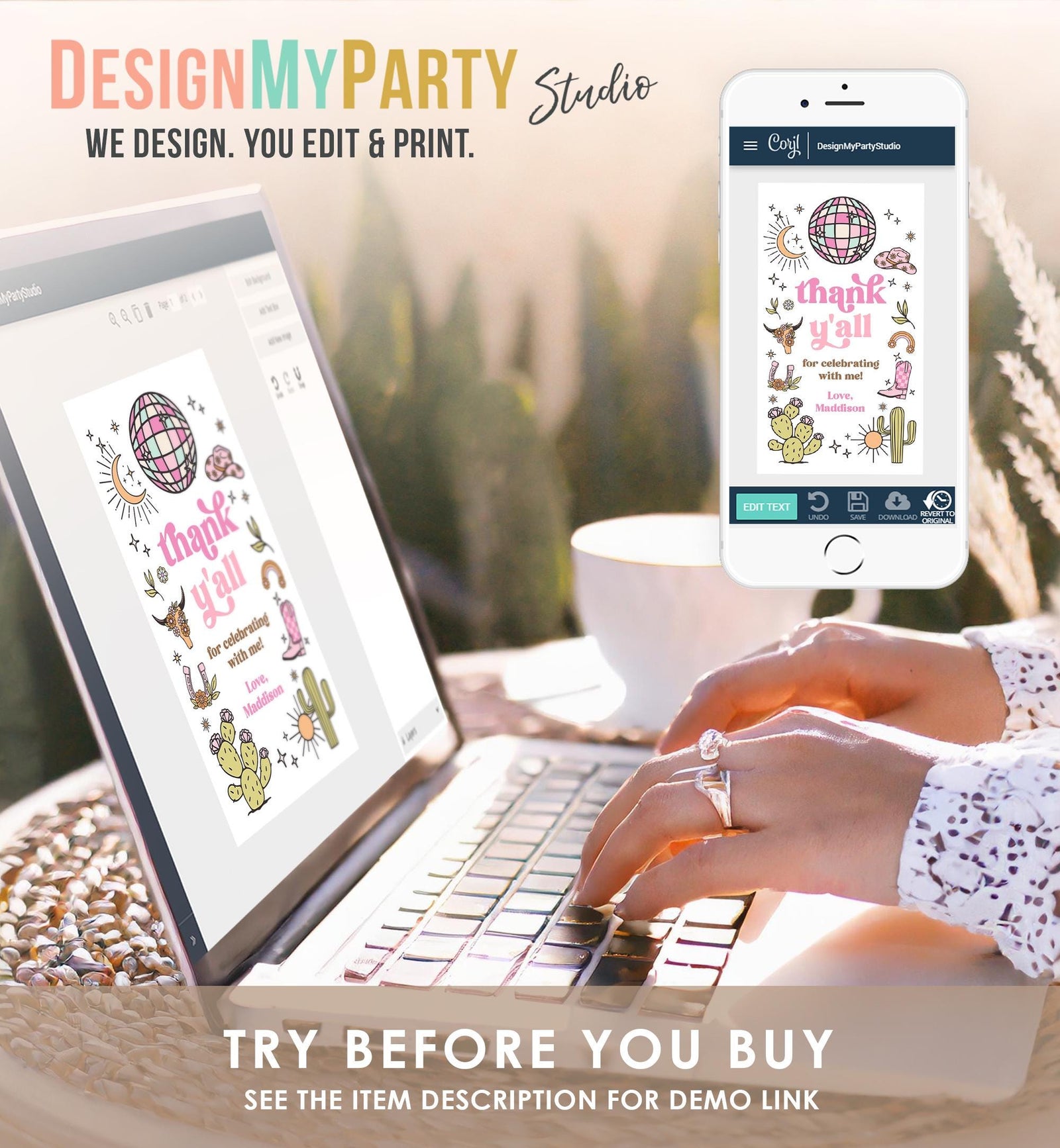 Editable Retro Cowgirl Birthday Favor Tag Nashville Party Gift Disco Pink Girl Rodeo Party Wild West Space Digital Template Printable 0519