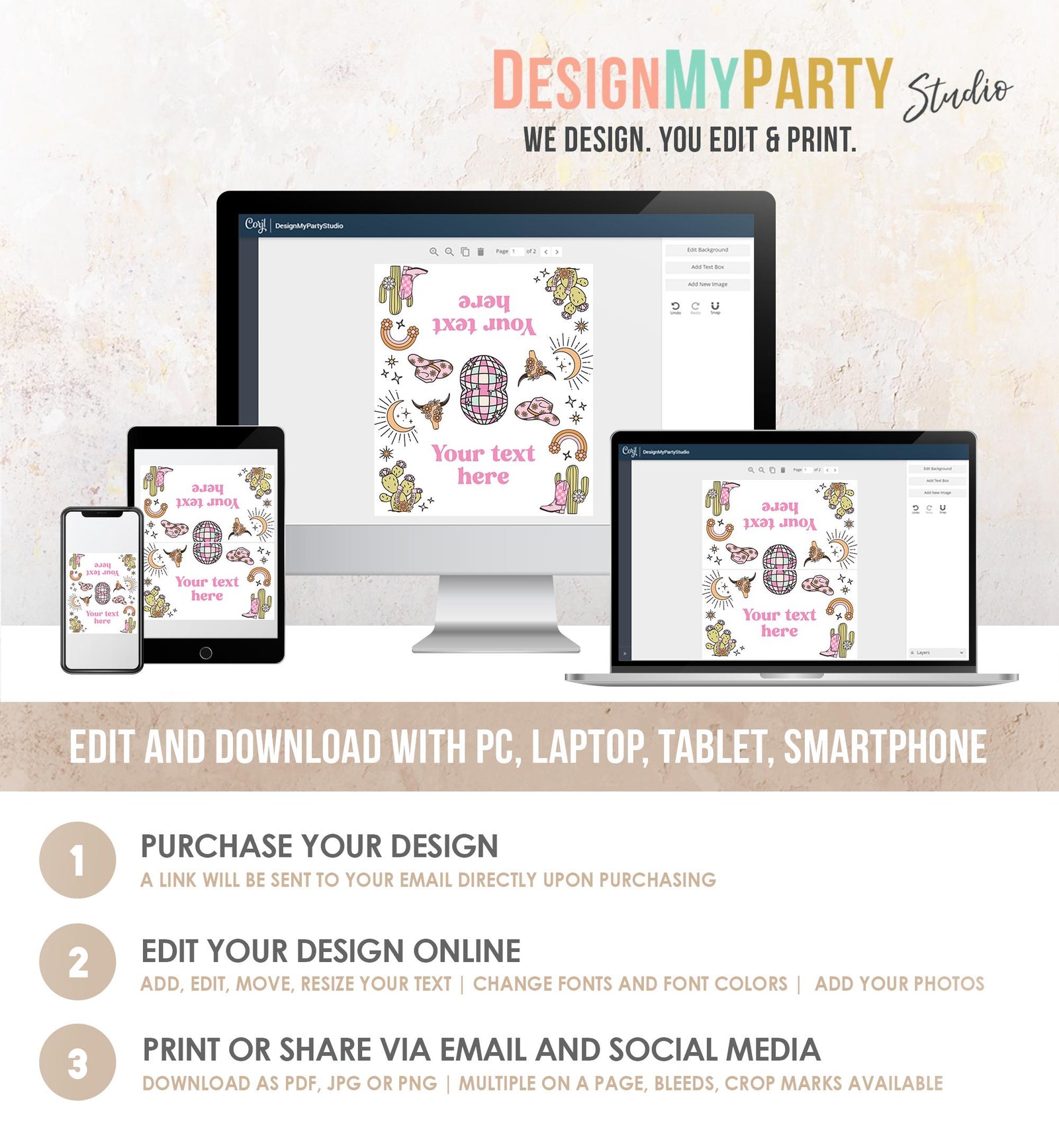 Editable Retro Cowgirl Food Labels Disco Birthday Food Card Tent Girl Pink Nashville Rodeo Buffet Label Digital Template Printable 0519