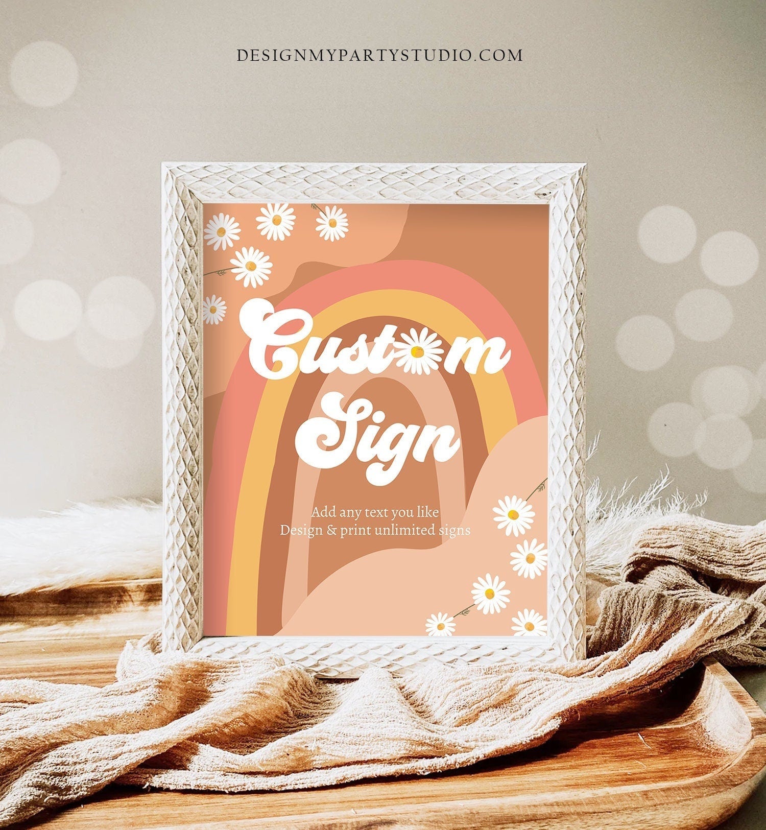 Editable Custom Sign Retro Groovy Birthday Party Groovy Baby Shower Decor Daisy Floral Hippie 70s Party Download Template Printable 0428