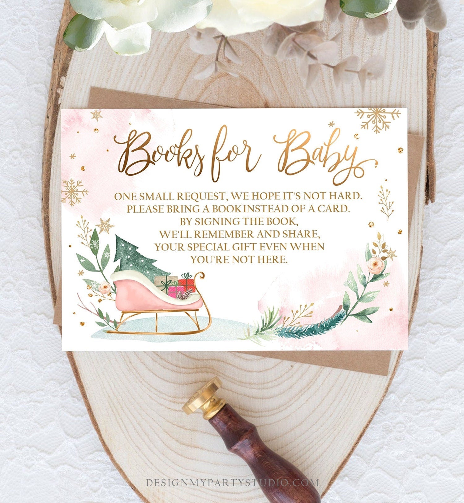 Editable Baby Its Cold Outside Bring a Book Card Winter Baby Shower Books for Baby Gender Neutral Sleigh Digital Template Printable 0353