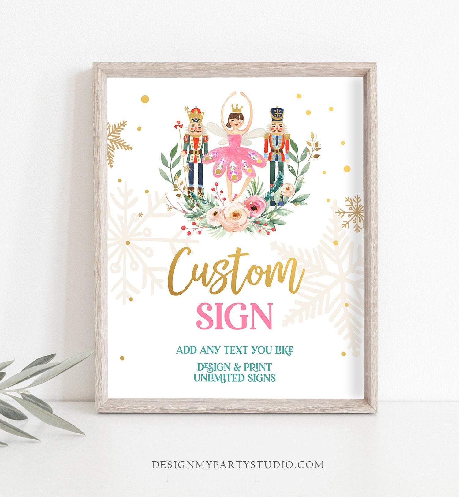 Editable Custom Sign Nutcracker Birthday Decor Land of Sweets Party Sign Sugar Plum Fairy Girl Pink Table Digital Template Printable 0352