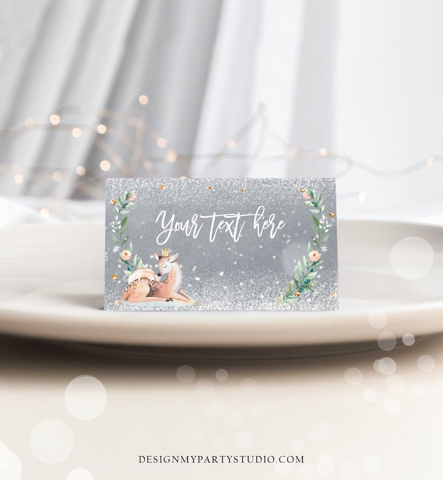 Editable Winter Deer Food Tent Label Place Card Baby It's Cold Outside Girl Birthday Baby Shower Digital Download Template Printable 0265