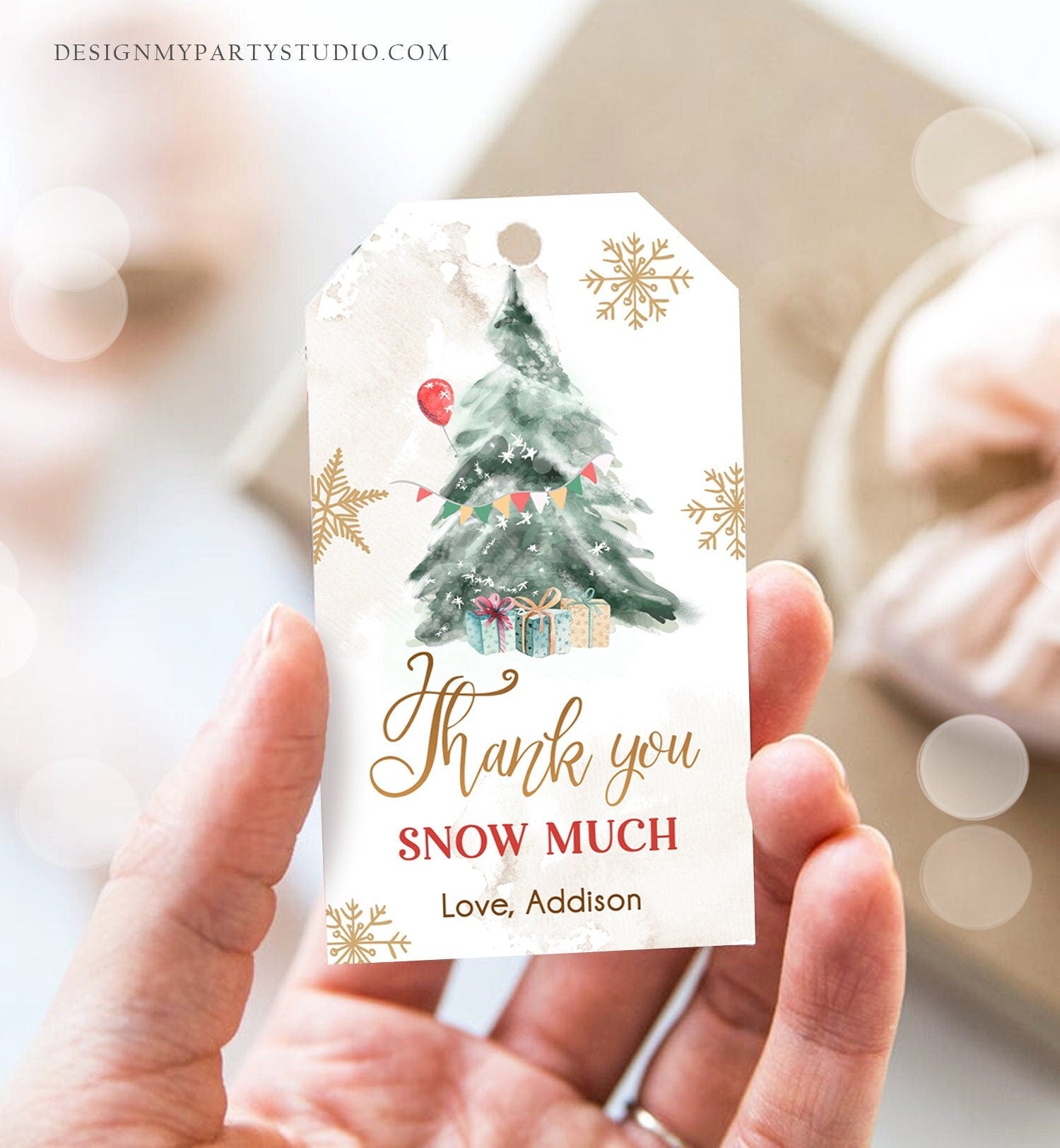 Editable Winter Tree Thank You Tag Onederland Neutral Red Gold Christmas Snow Much Shower Birthday Gift Digital Template Printable 0363