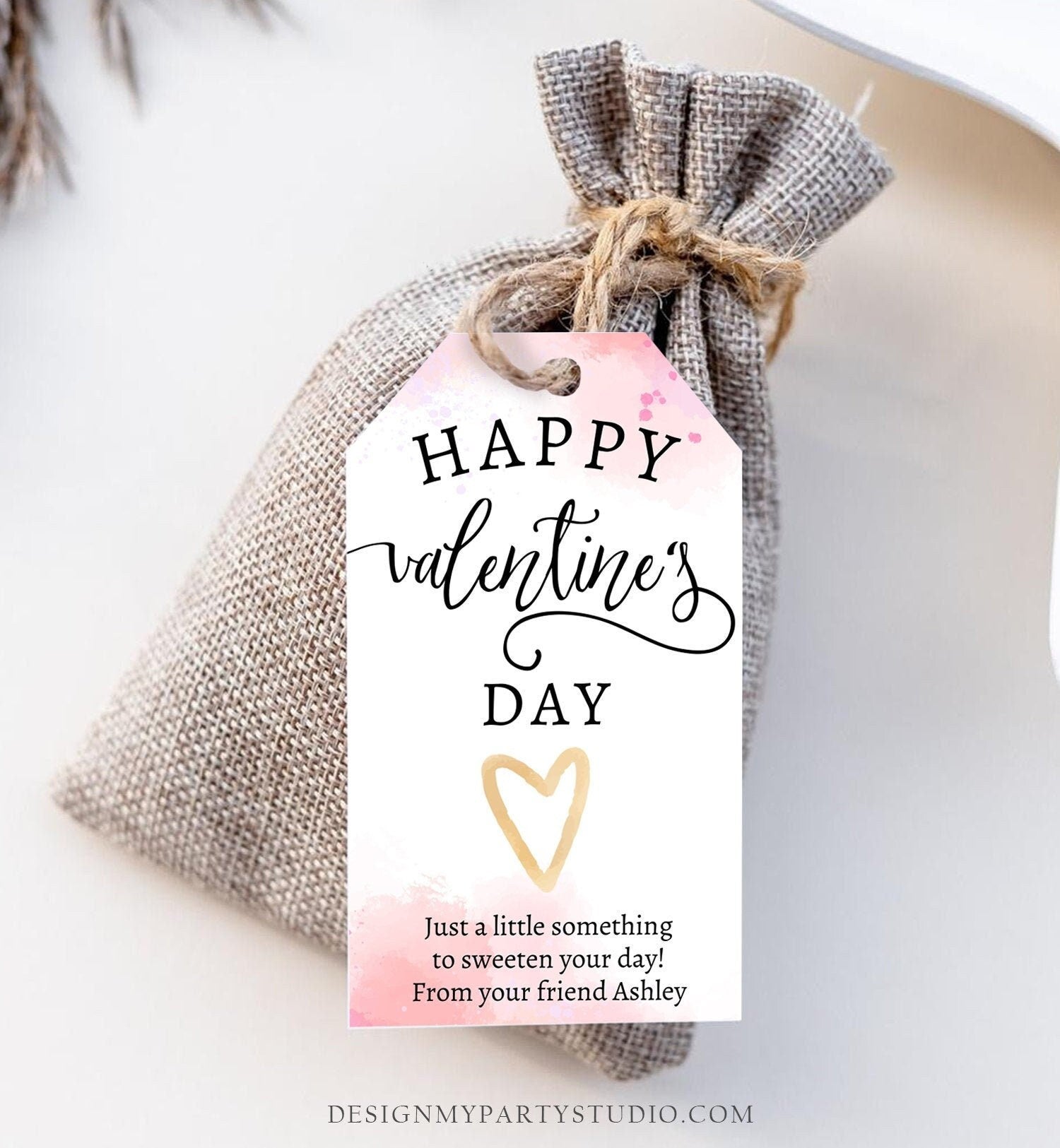 Editable Valentine's Tags Valentines Day Gift Tags Favor Tags Pink Valentine Cards for Kids Printable Personalized Digital PRINTABLE 0370