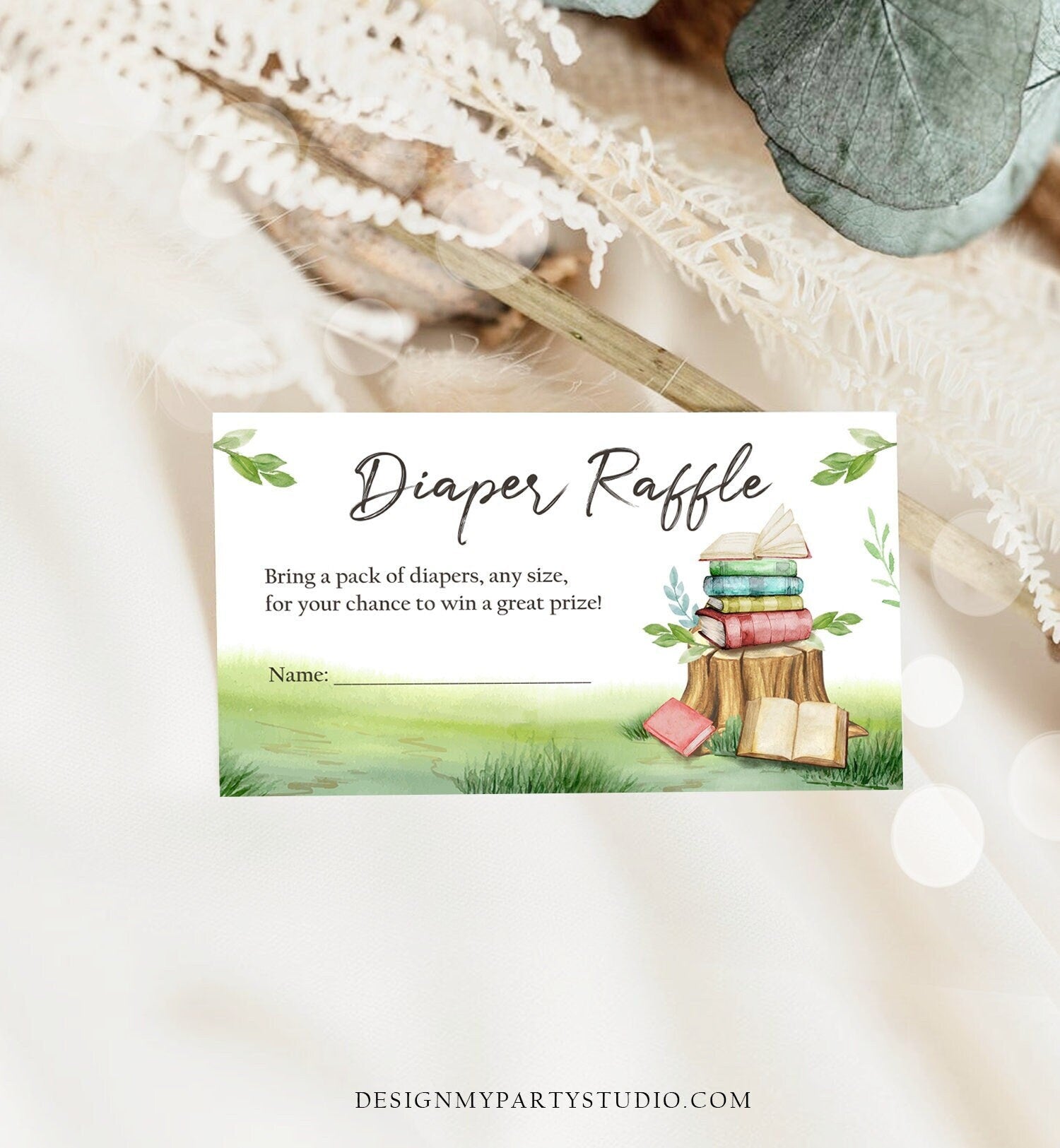 Editable Diaper Raffle Ticket Storybook Diaper Game Card Book Baby shower Gender Neutral Vintage Digital Download Template Printable 0427