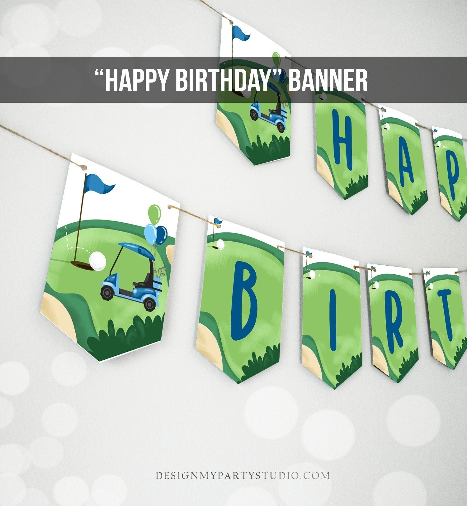 Golf Happy Birthday Banner Hole in One Banner Birthday Boy Blue Golfing Decorations Par-tee Instant Digital Download Printable 0405