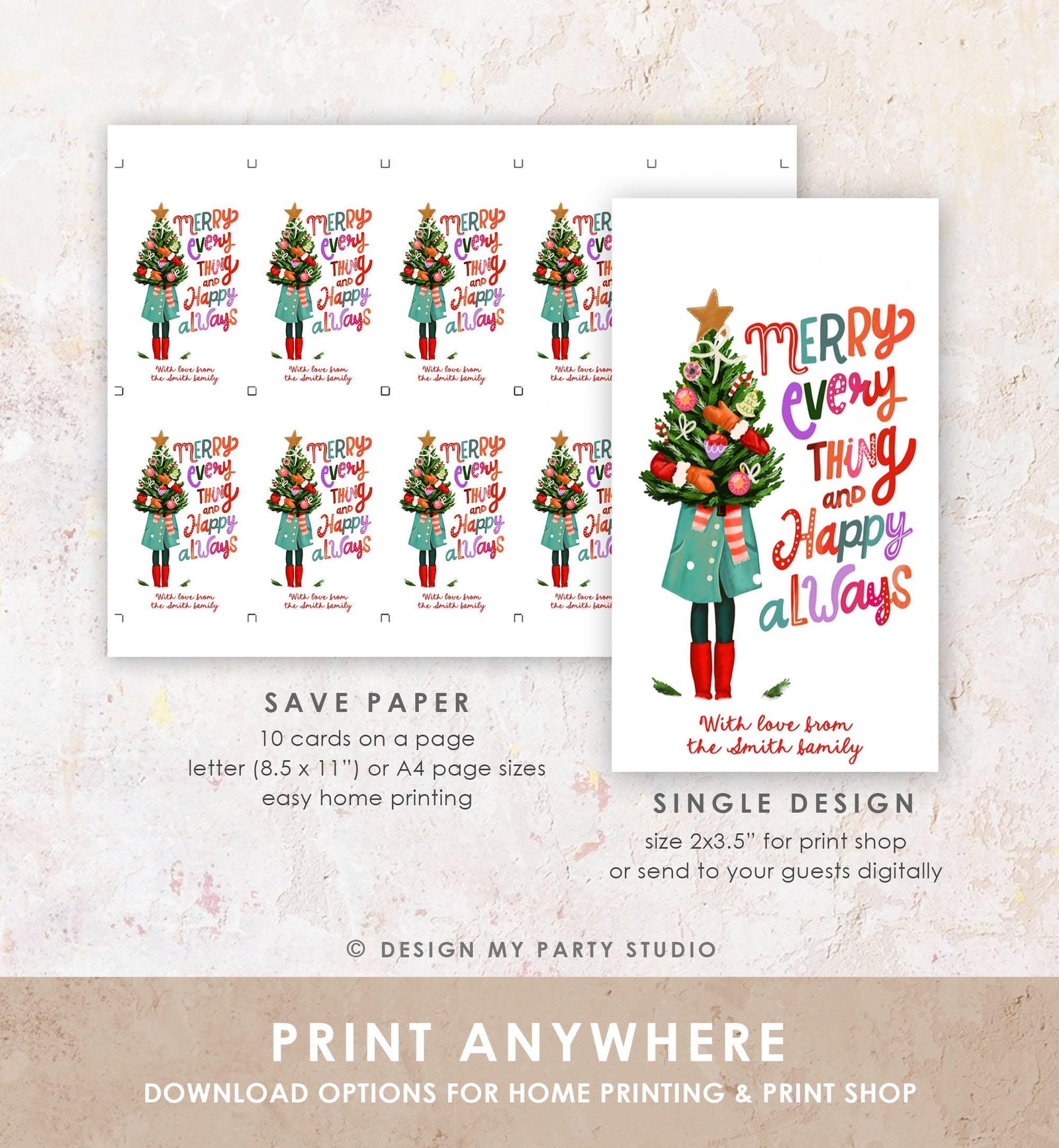 Editable Christmas Favor Tags Holiday Gift Tag Merry Christmas Merry Everything and Happy Always Label Download Printable Template 0443 0009