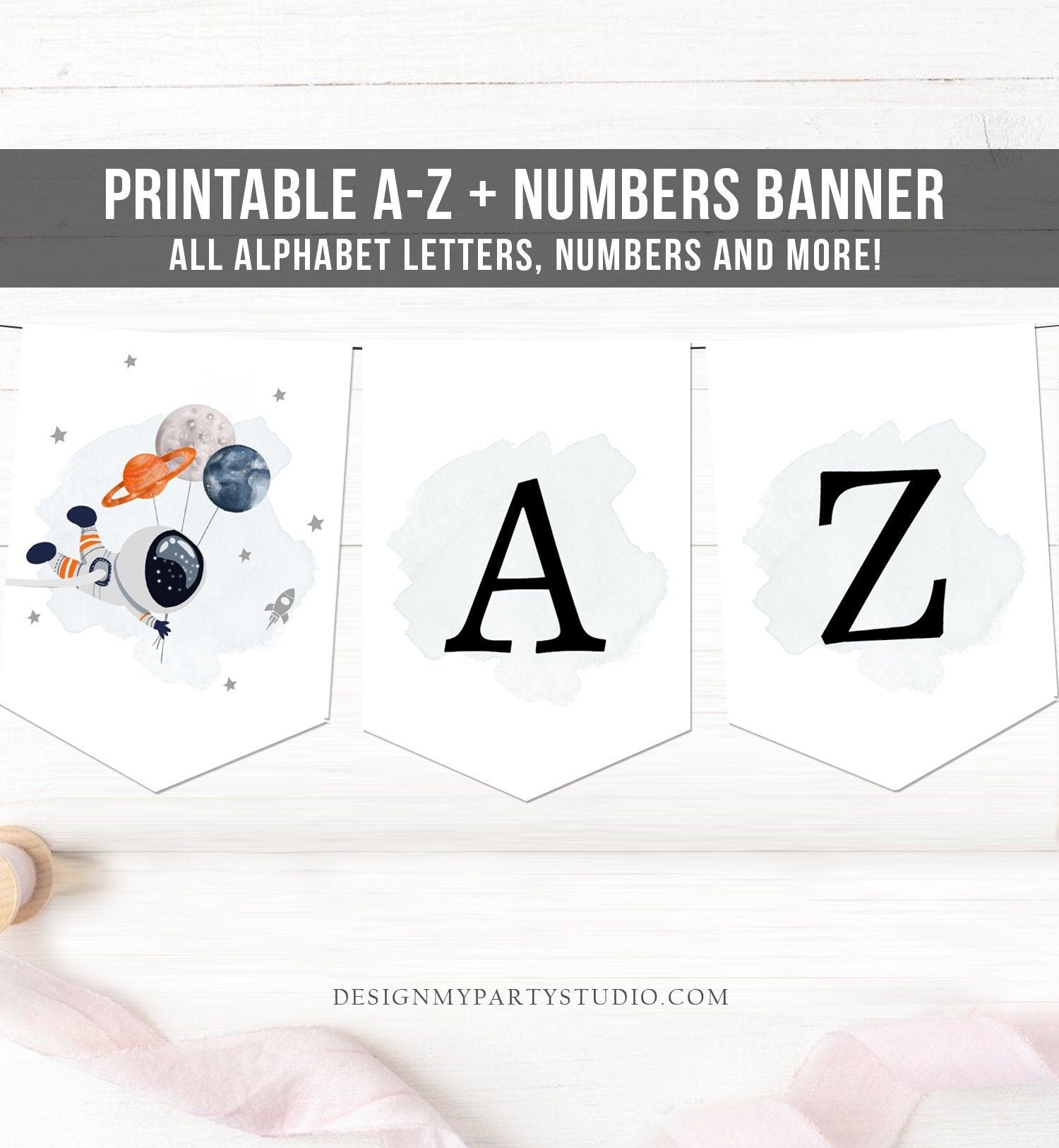 Space Alphabet Banner Letters A to Z Numbers Space Birthday Banner Boy Blue Galaxy Party Decor DIY Baby Shower Banner Digital Printable 0366