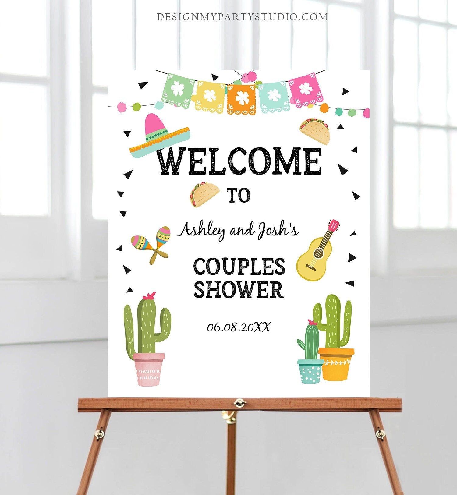 Editable Fiesta Cactus Welcome Sign Couples Shower Welcome Cactus Mexican Succulent Taco Bout Love Succulent Digital Template Printable 0161