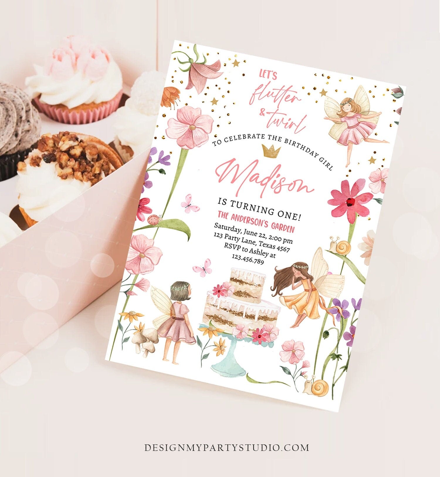 Editable Fairy Princess Birthday Invitation Girl Pink Floral Fairy Party Whimsical Garden Digital Download Evite Template Printable 0406