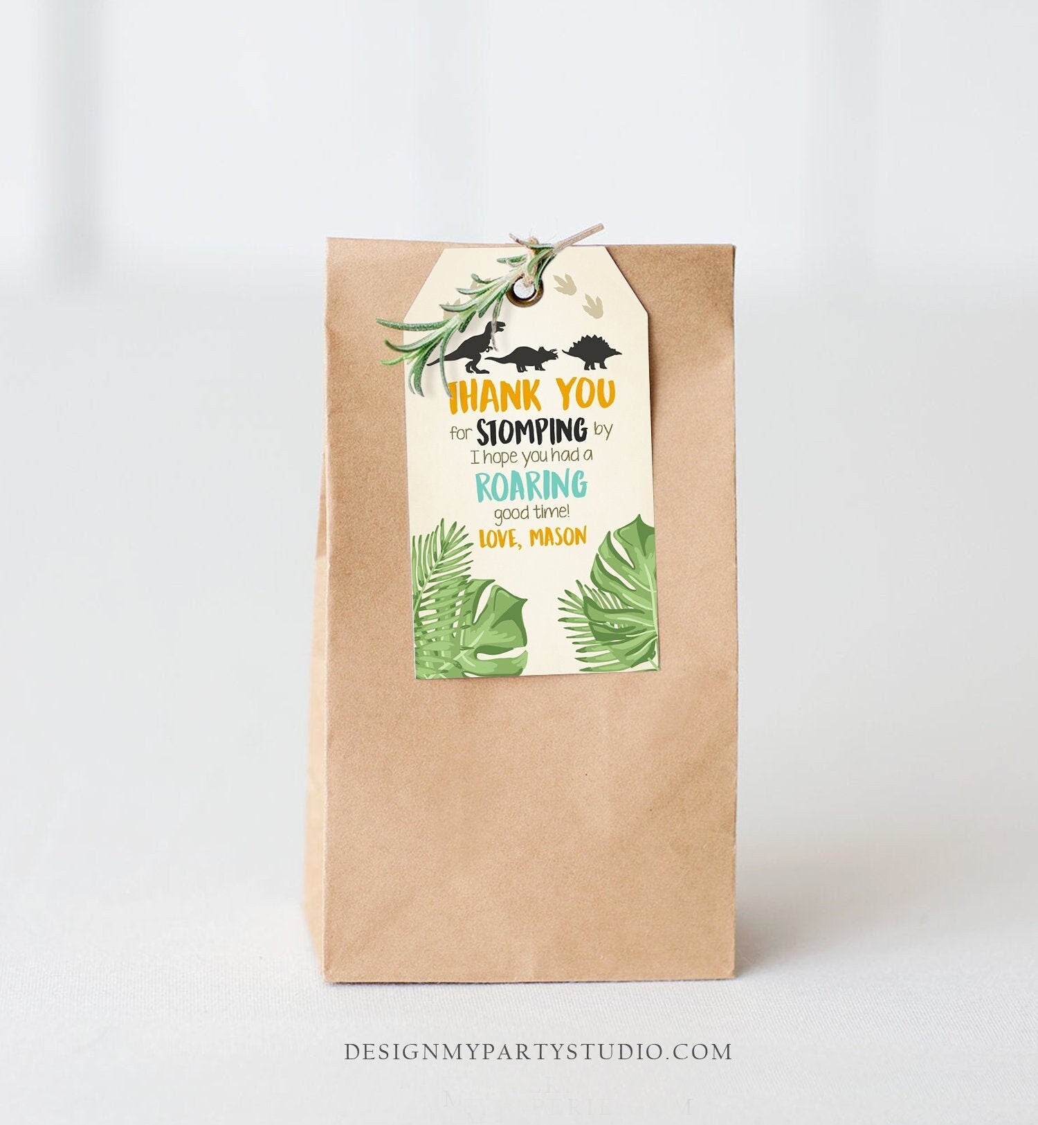Editable Dinosaur Favor Tags RAWR Thank You For Stomping By Dino Boy Roaring Party Instant Digital Download Template Corjl Printable 0043