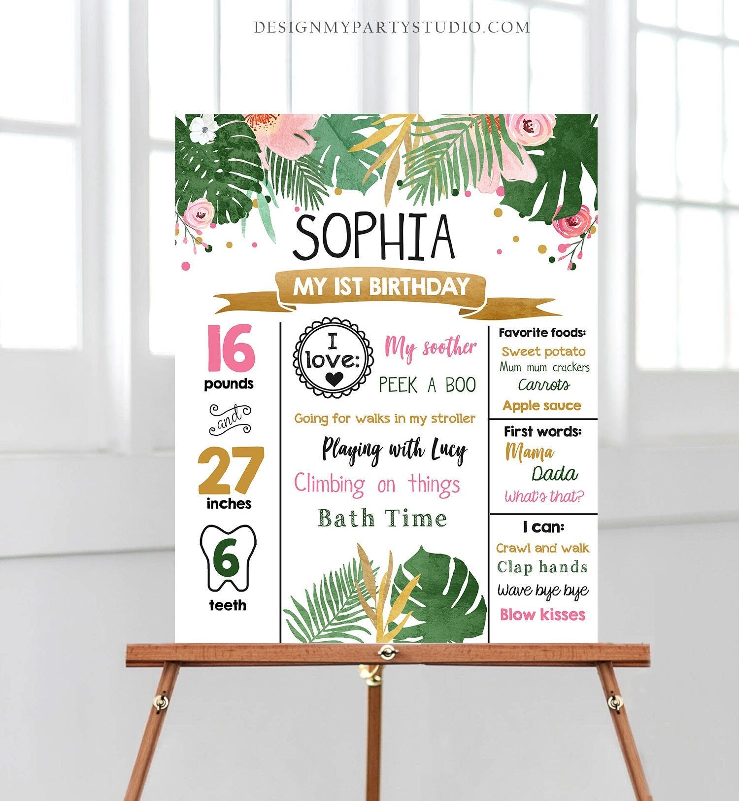 Editable Safari Animals Birthday Milestones Sign Girl Pink Wild One First Birthday Party Animals Digital Download Template Printable 0332