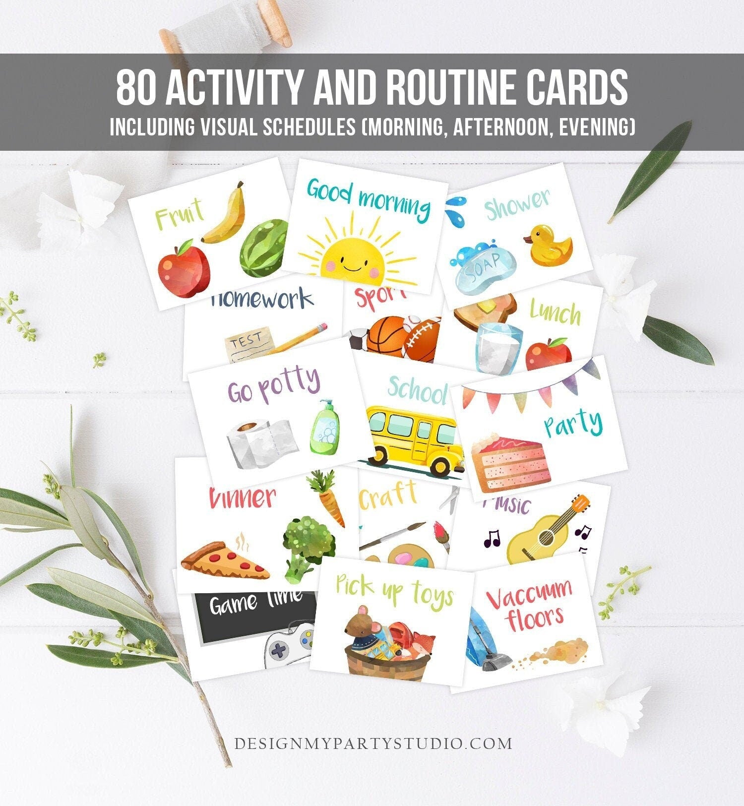 Visual Schedule Kids Daily Routine Chart 80 Cards Chores School Homeschool Toddler Preschoolers Calendar Daycare Digital Printable 0341