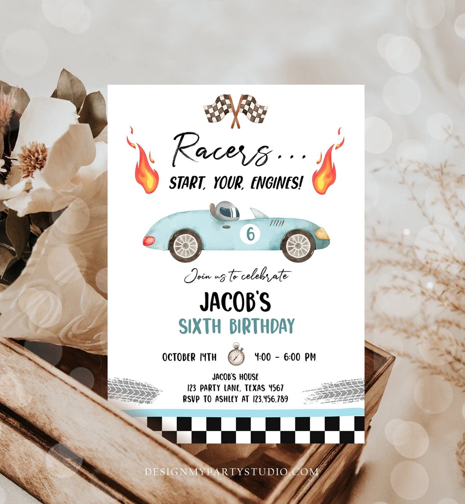 Editable Racing Birthday Invitation Racers Start Your Engines Race Car Party Little Racer Digital Download Evite Template Printable 0424