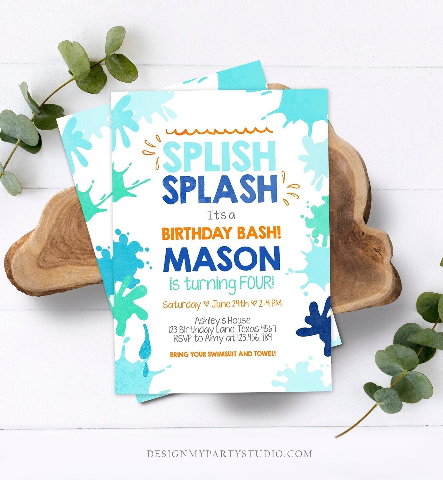 Editable Pool Party Invitation Splish Splash Birthday Invite Pool Party Bash Beach Swimming Summer Digital Download Template Printable 0237