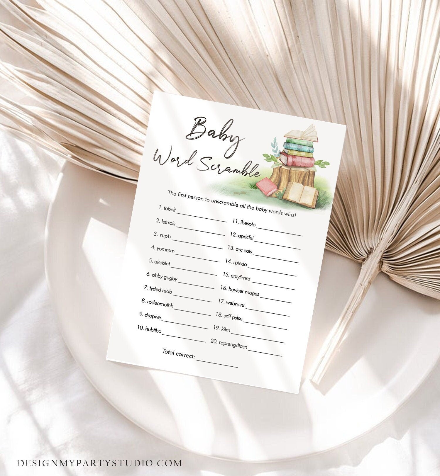 Editable Word Scramble Baby Shower Game Word Search Storybook Baby Shower Book Watercolor Gender Neutral Digital Template Printable 0427