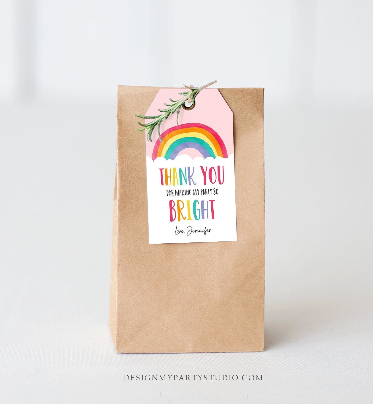 Editable Rainbow Favor Tags Rainbow Birthday Baby Shower Thank You Tags Colorful Girl Boy Blue Pink Digital Template Printable 0272
