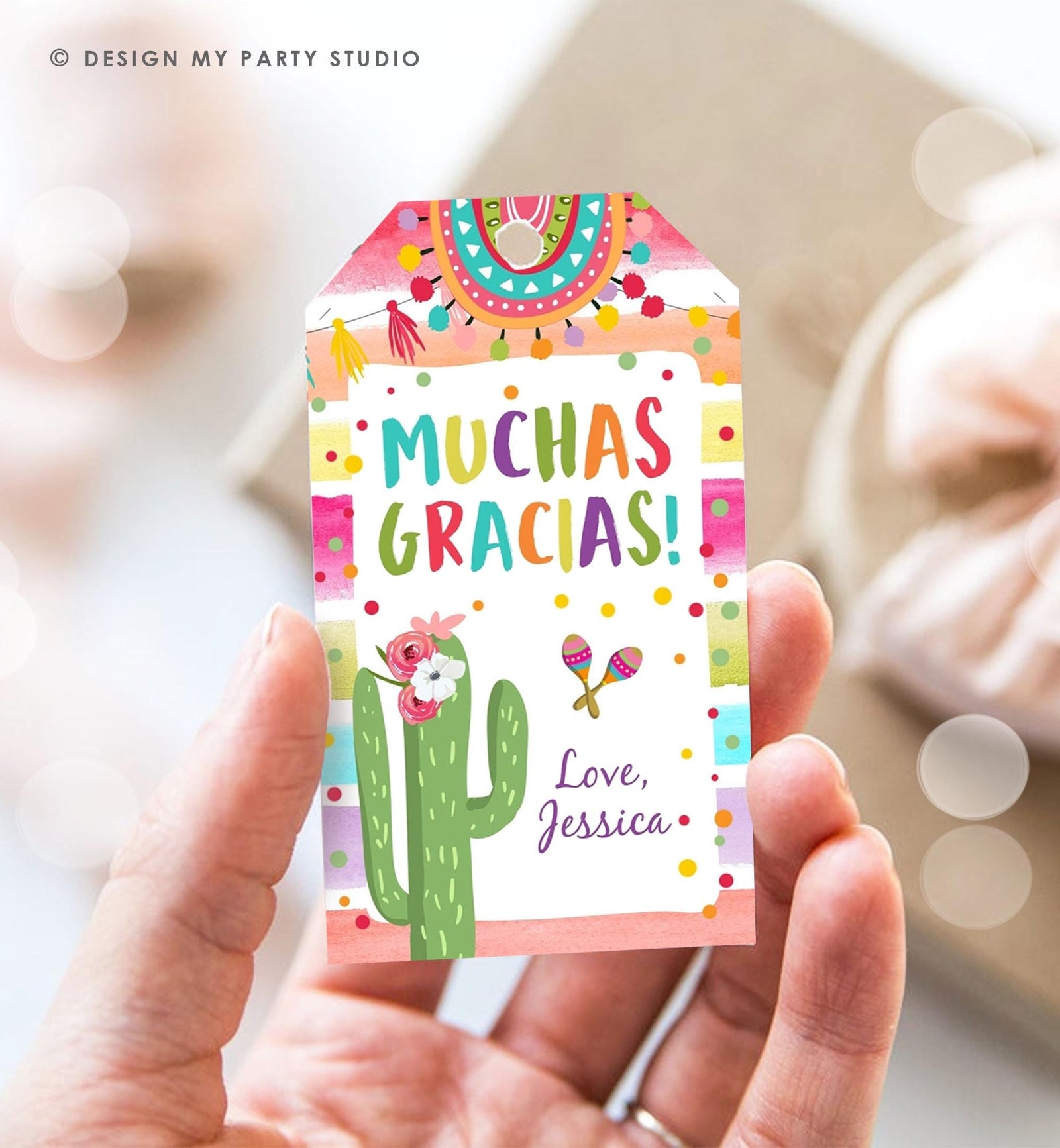 Editable Fiesta Favor Tag Cactus Floral Fiesta Birthday Thank You Tag Cactus Mexican Label Muchas Gracias Digital Template Printable 0134