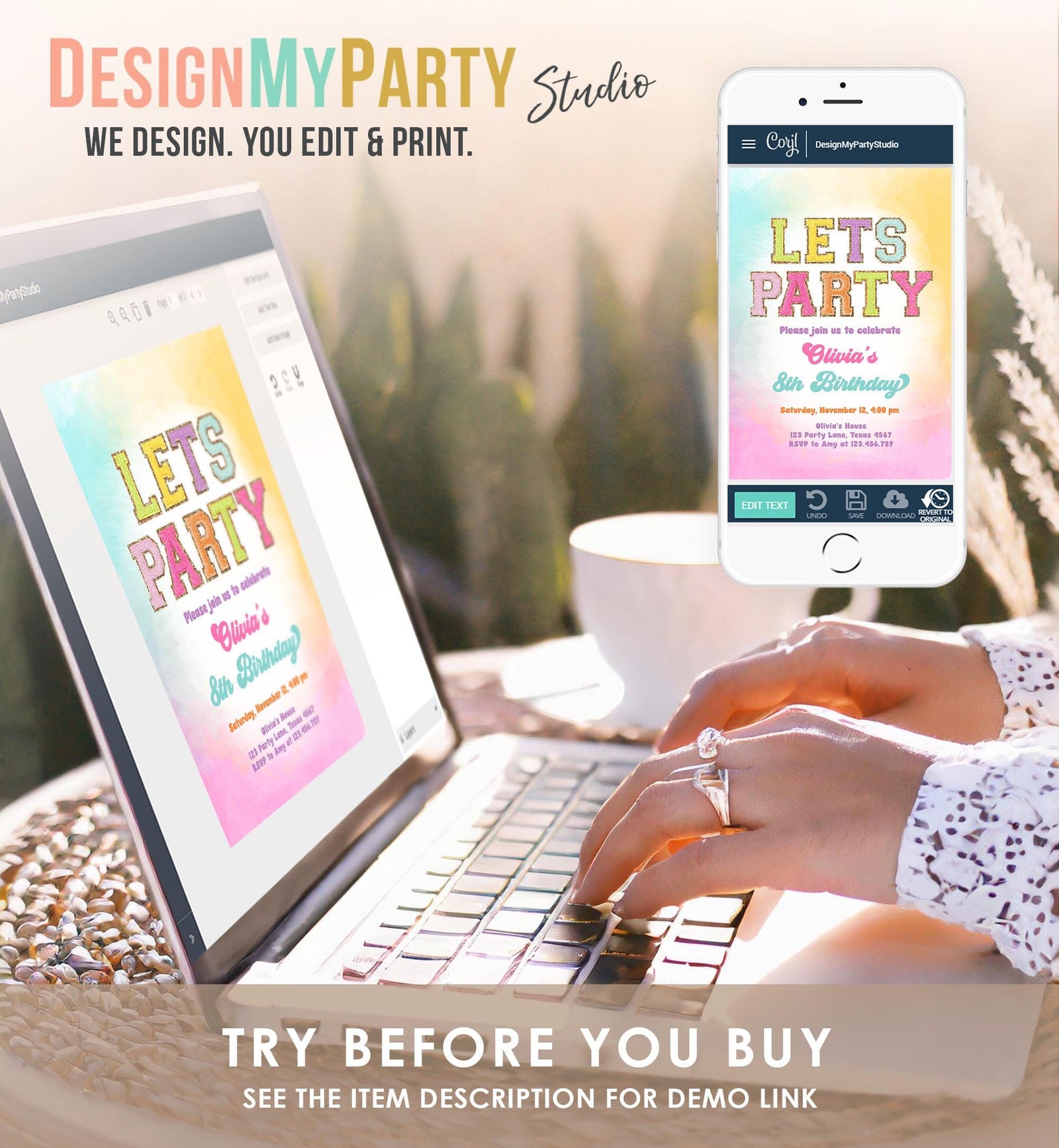 Editable Patch Letters Birthday Party Invitation Varsity Fashion Glitter Preppy Party Let's Party Teen Download Template Evite Digital 0528