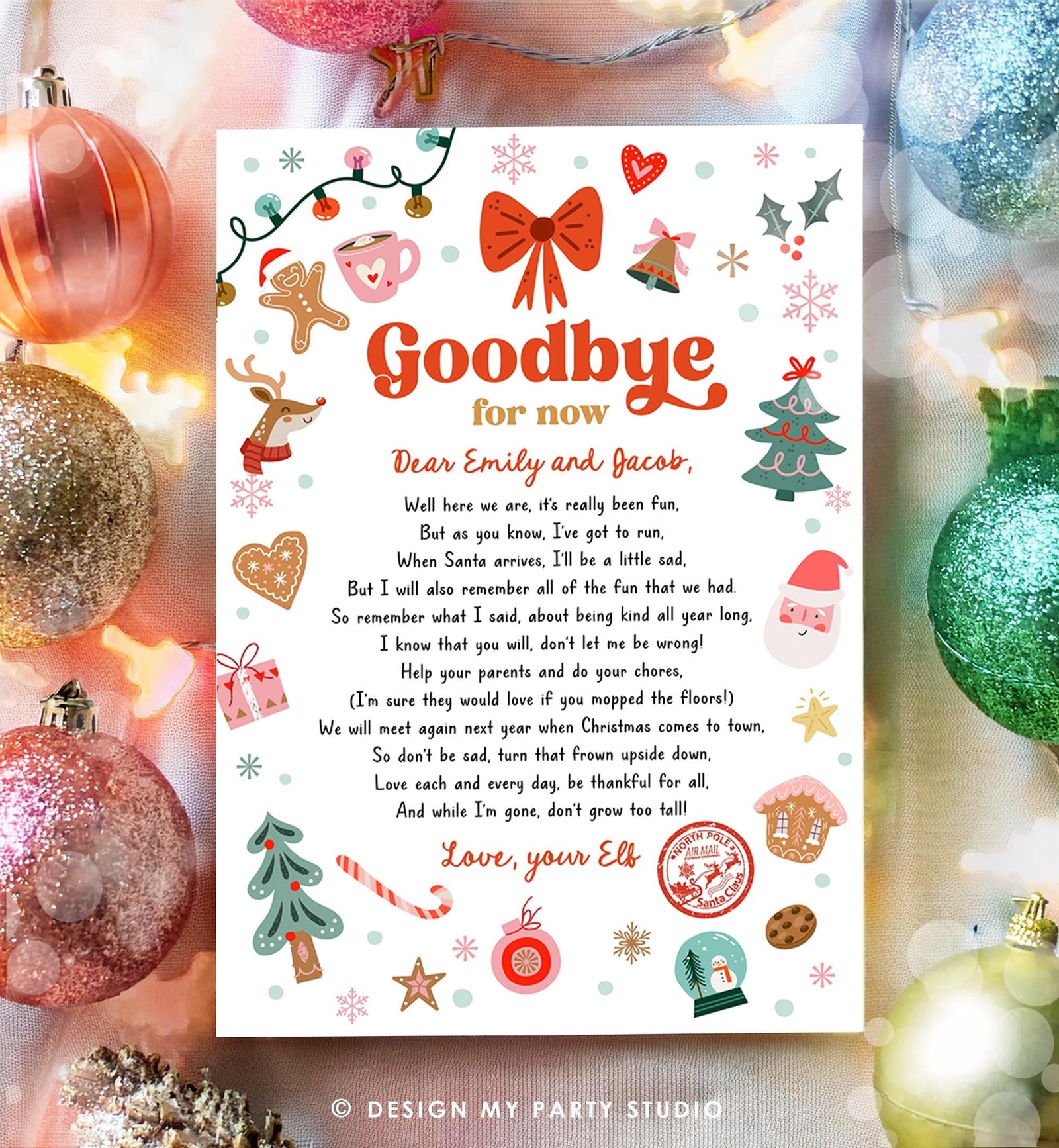 Editable Elf Goodbye Letter Departure Letter Christmas Goodbye from Your Elf Christmas Elf Santa Claus Poem Digital Template Printable 0529