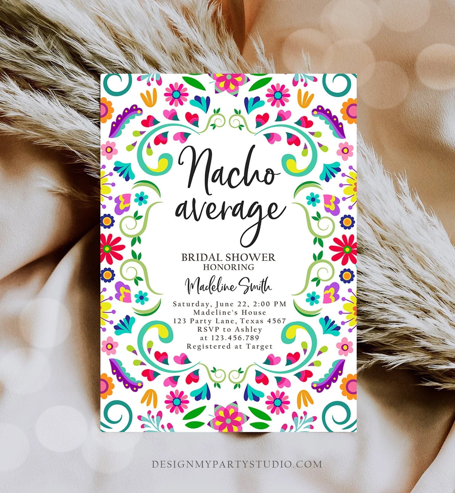 Editable Nacho Average Bridal Shower Invitation Couples Fiesta Mexican Mexico Floral Cactus Succulent Desert Digital Template Printable 0466