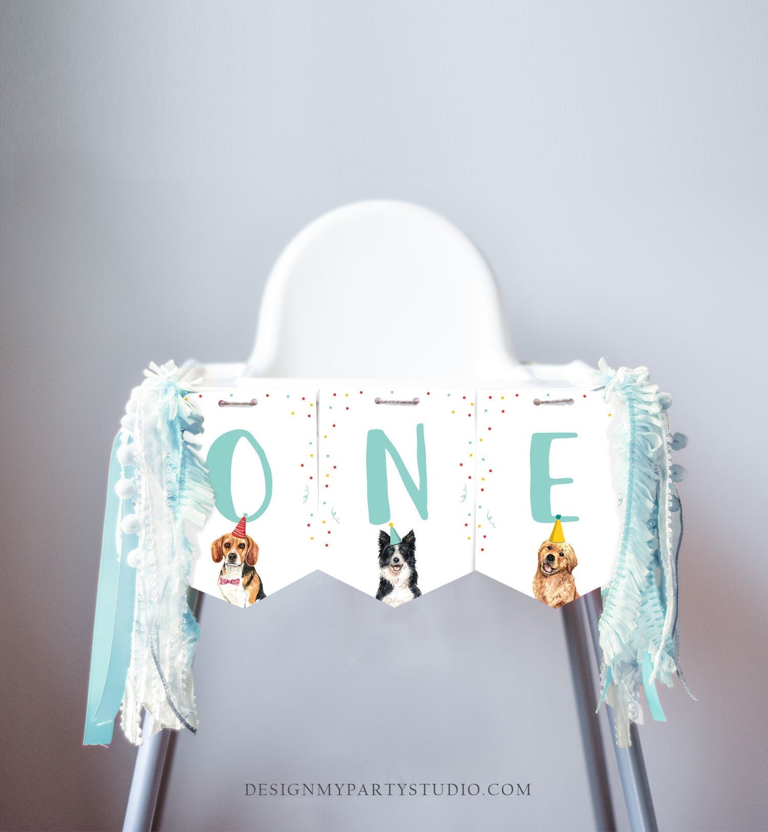Puppy 1st Birthday High Chair Banner Dog Birthday Party Puppy Birthday Boy ONE Banner Puppy Party Decor Dog Download Digital Printable 0384