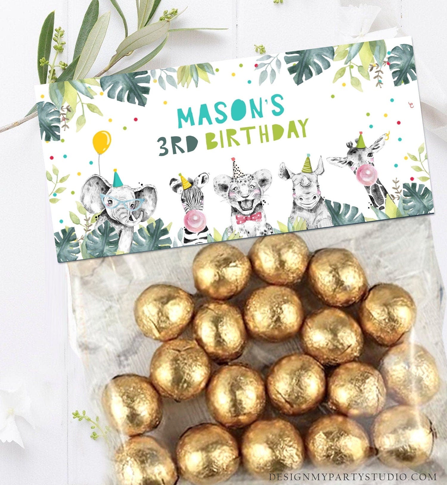 Editable Party Animals Treat Bag Toppers Safari Animals Birthday Boy Blue Wild One Favor Bag Zoo Two Wild Digital Template Printable 0322