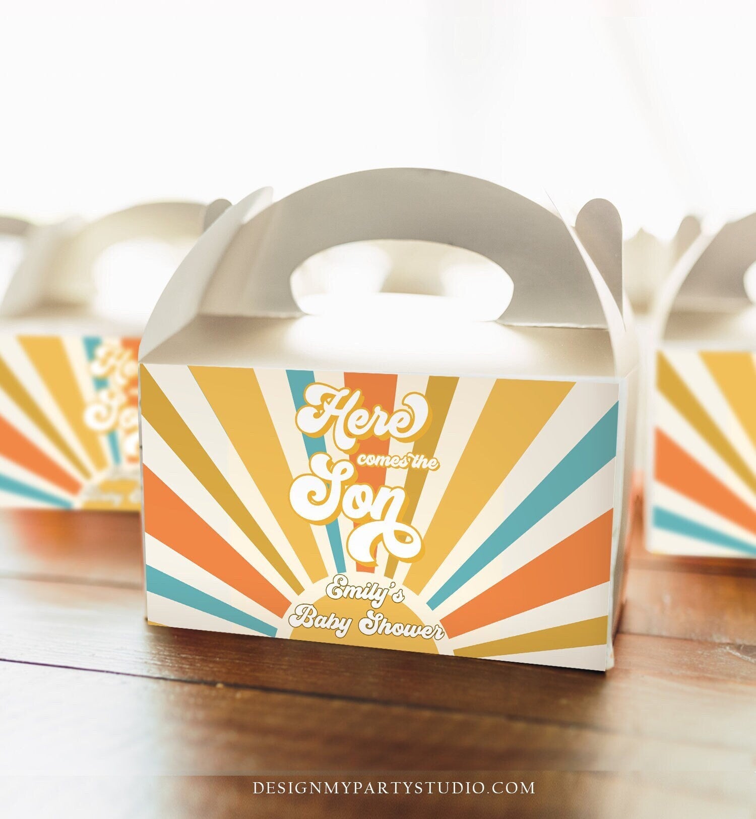 Editable Here Comes the Son Baby Shower Gable Box Sunshine Favor Label Hippie Groovy Gift Boho Boy Digital Download Template Printable 0457