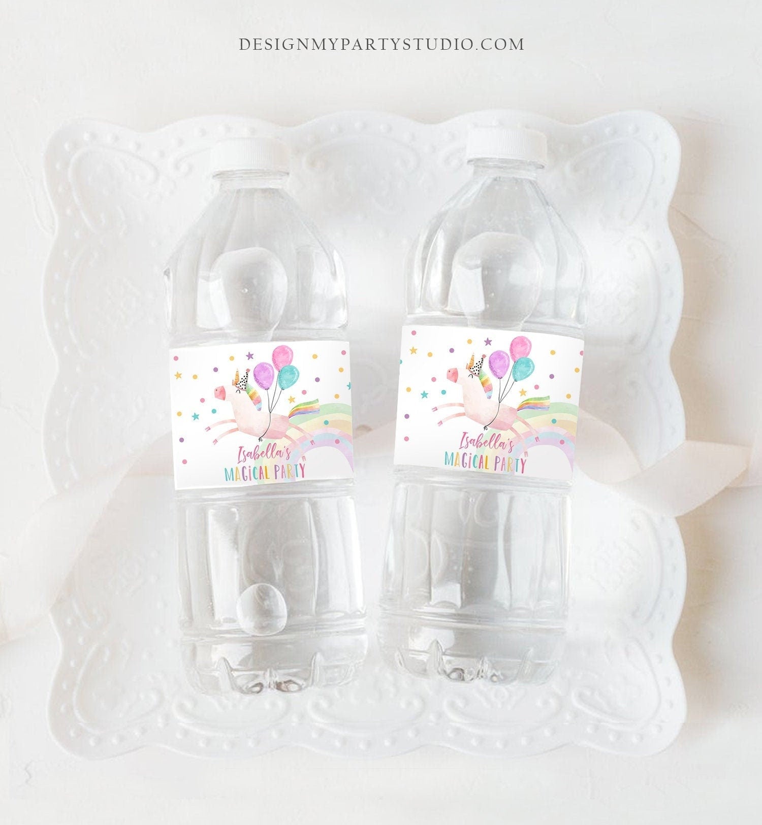 Editable Unicorn Water Bottle Labels Unicorn Birthday Girl Magical Unicorn Party Decor Rainbow Printable Bottle Labels Template Corjl 0336