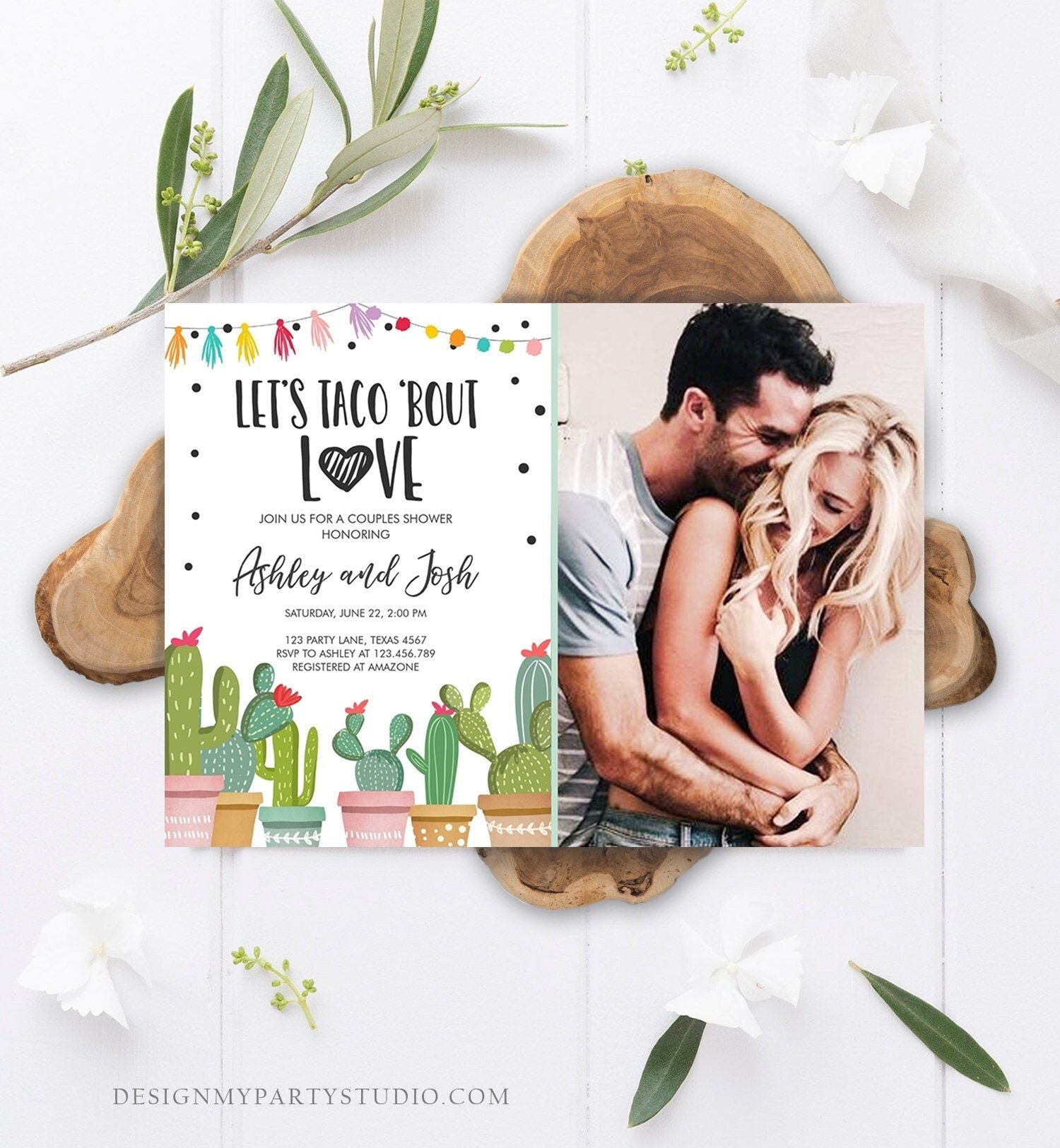 Editable Taco Bout Love Couples Shower Invitation Fiesta Cactus Succulent Mexican Green Pink Digital Download Corjl Template Printable 0254