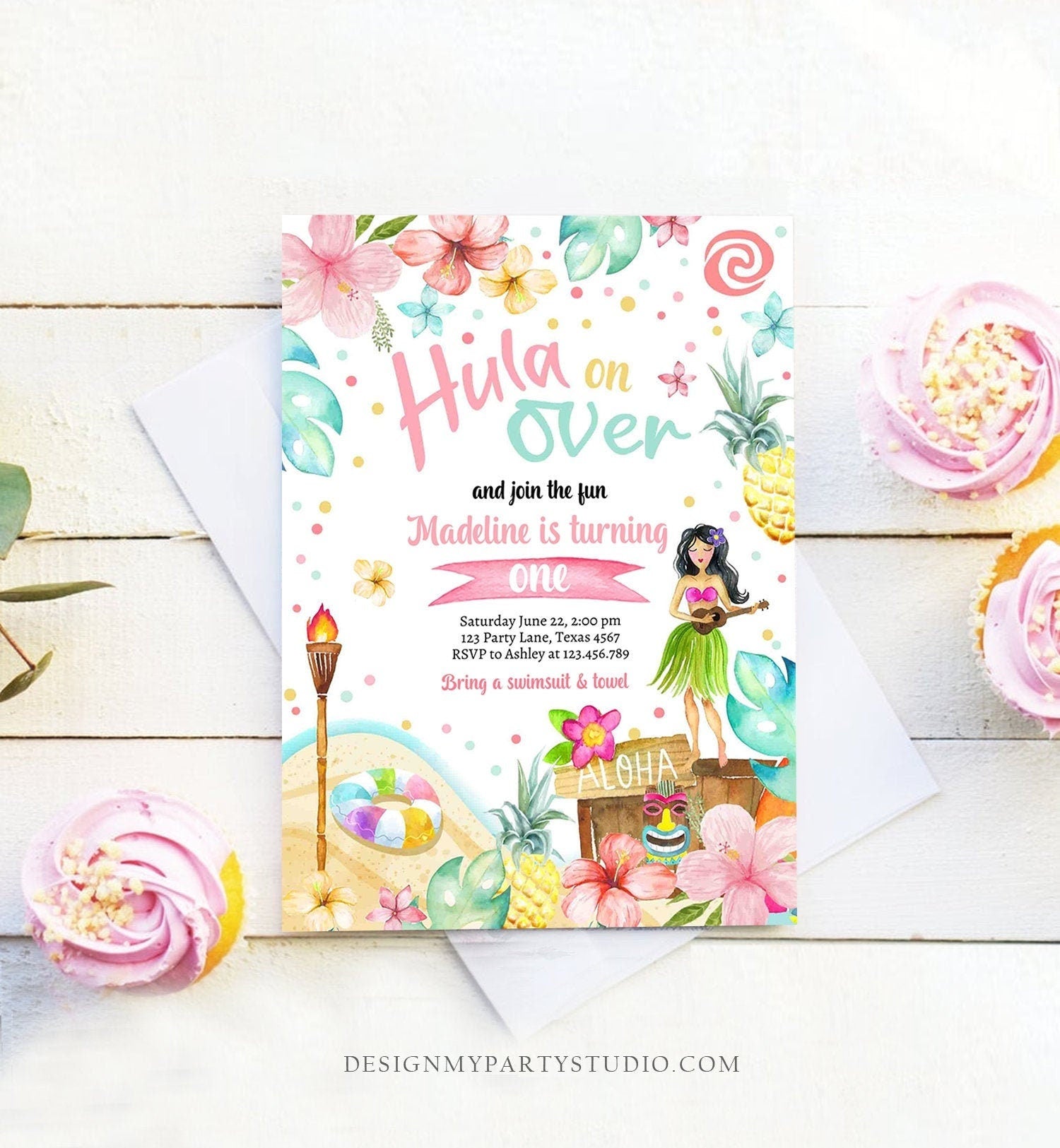 Editable Hawaiian Luau Birthday Invitation Tropical Pool Party Luau Party Hawaiian Birthday Hawaii Digital Download Template Printable 0413