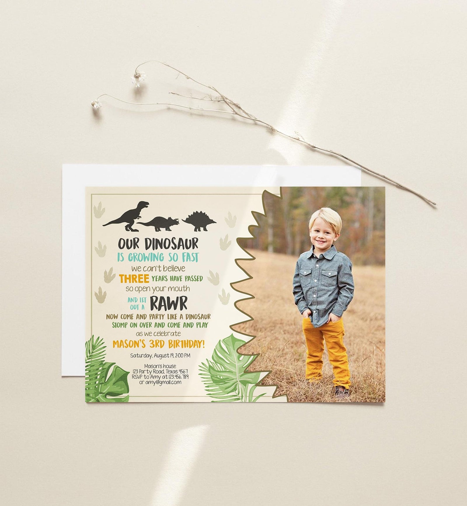 Editable Dinosaur Birthday Invitation Dino Dig Party Prehistoric Boy Photo T-Rex RAWR Digital Download Evite Template Printable 0043