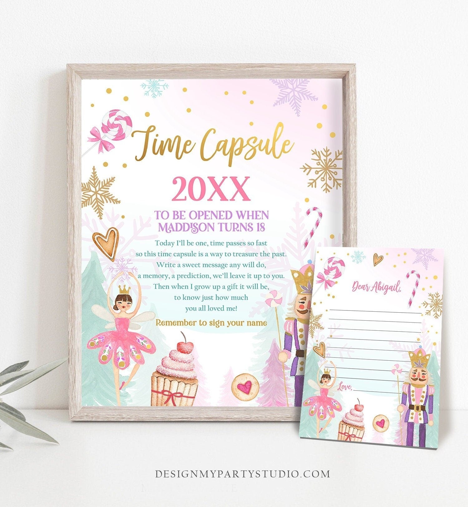 Editable Nutcracker Time Capsule Nutcracker First Birthday Party Girl Land of Sweets Winter Fairy Guestbook Digital Template Printable 0352