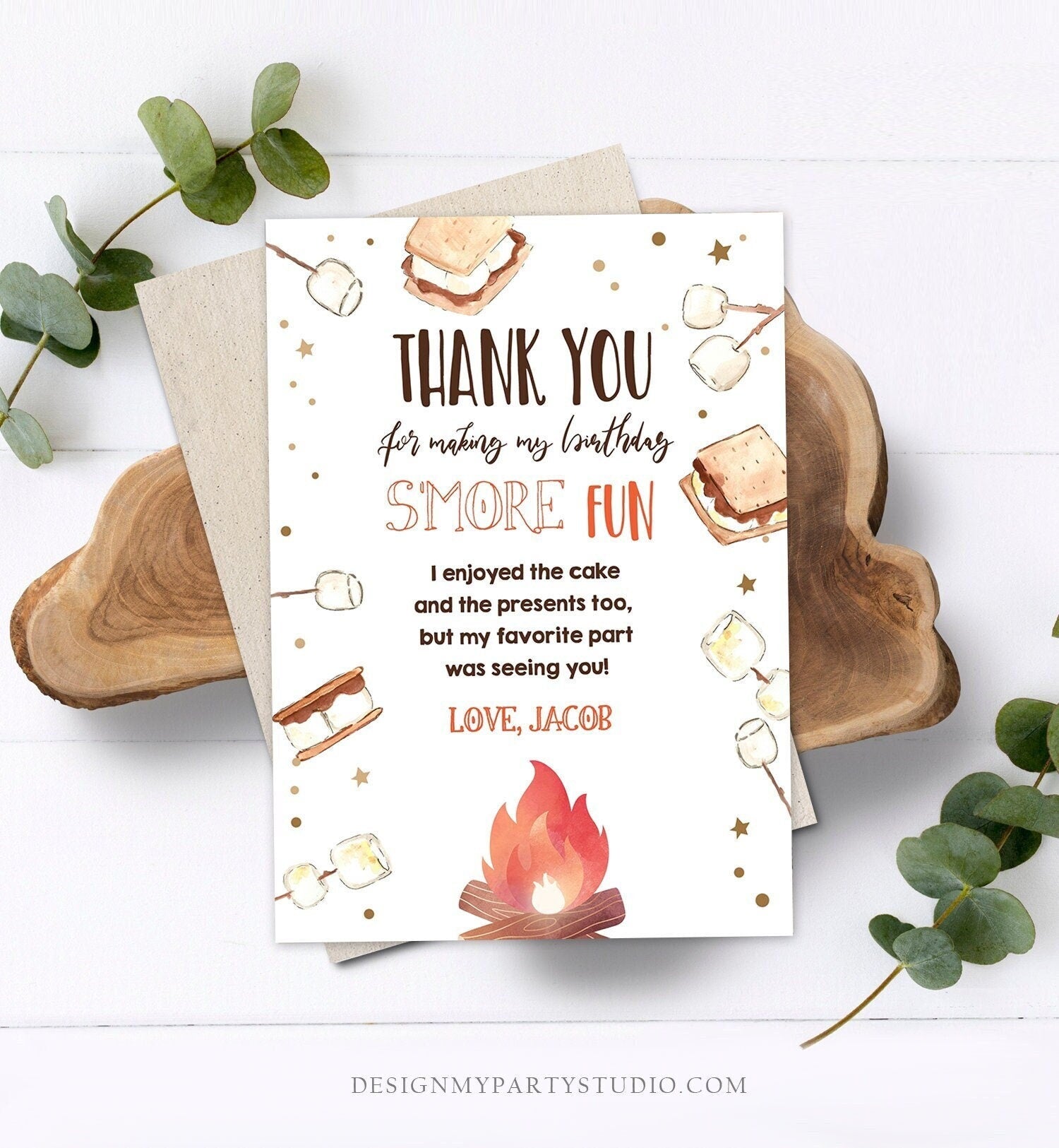 Editable S'more Thank You Card Birthday Smore Fun With You Thank You Rustic Camping Fall Autumn Digital Download Template Printable 0179