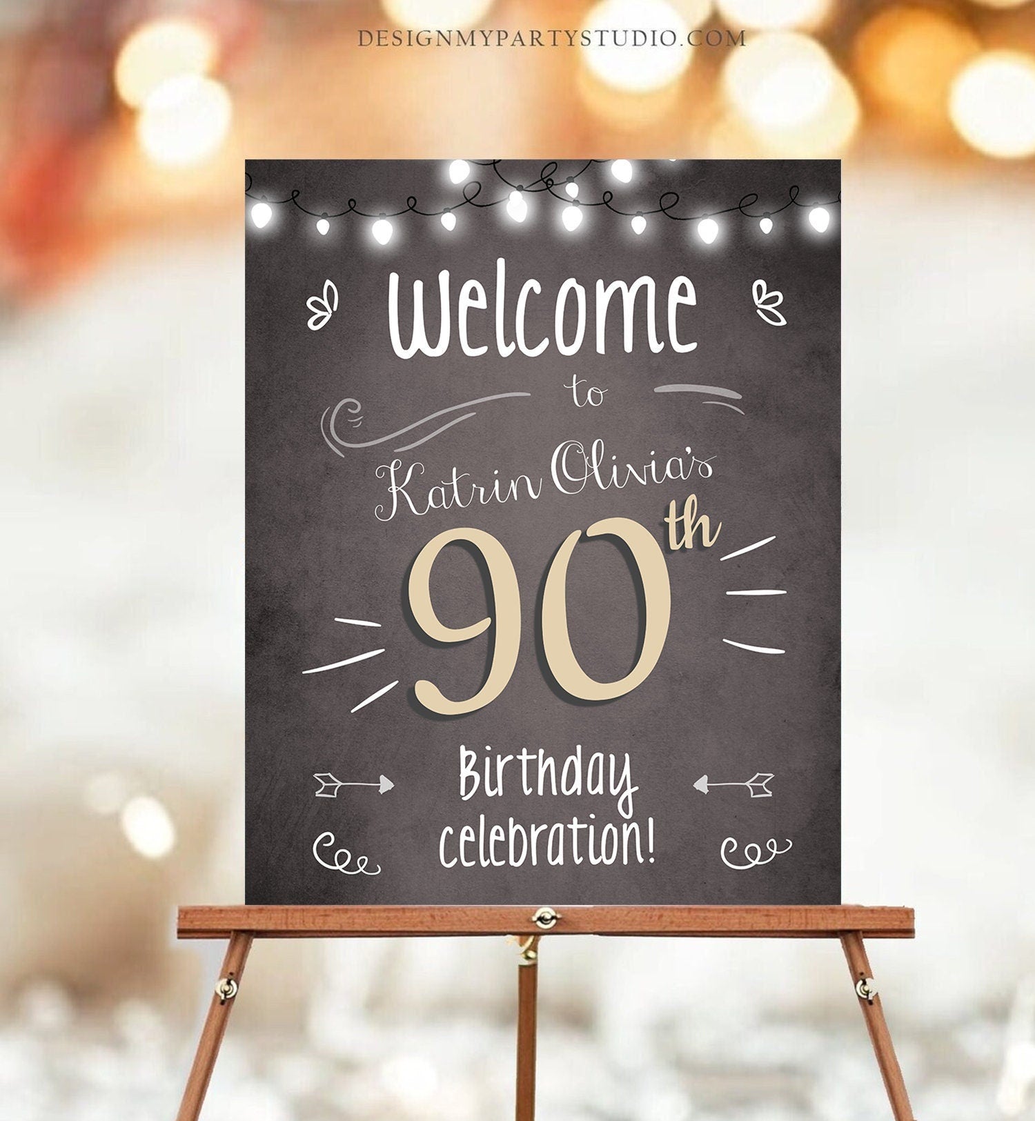 Editable Adult Birthday 90th 80th 70th Birthday Party Welcome Sign Poster Rustic Neutral Woman Men Decor Template PRINTABLE Corjl 0230