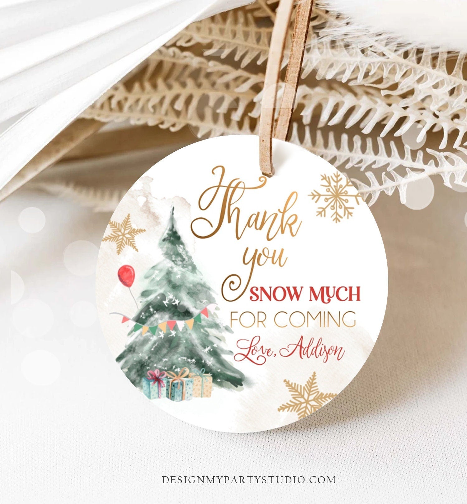 Editable Winter Tree Thank You Tag Winter Onederland Neutral Red Gold Christmas Thank You Snow Much Birthday Digital Template Printable 0363