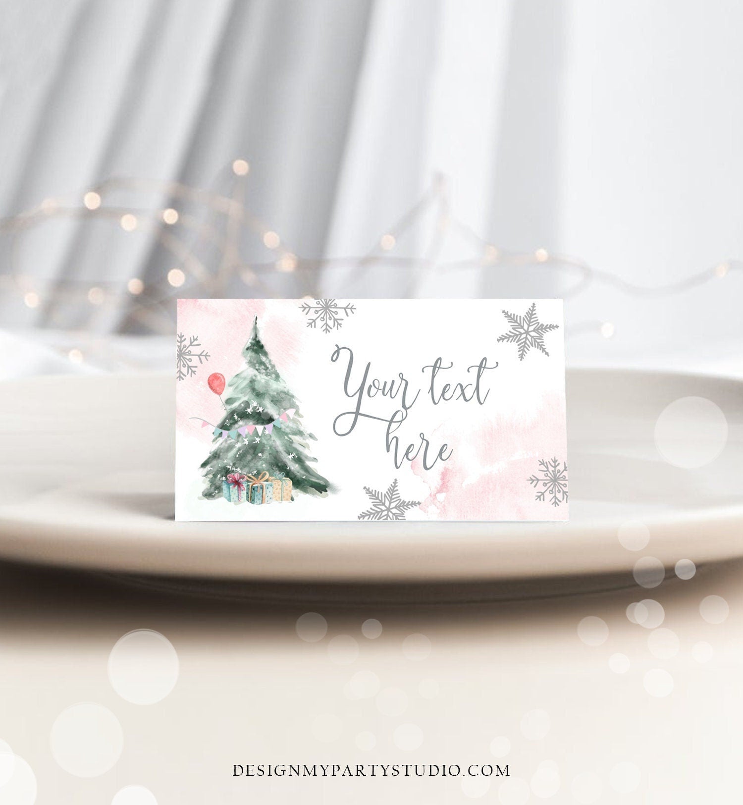 Editable Winter Onederland Birthday Food Tent Cards Winter Tree Labels Girl Christmas Party Place Cards Snow Digital Template Printable 0363