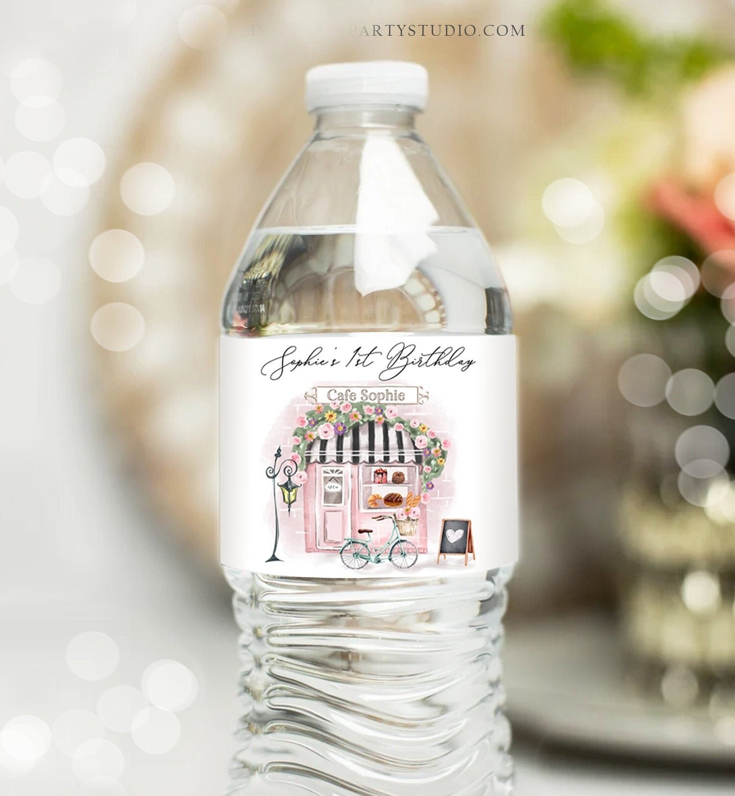 Editable Paris Birthday Party Water Bottle Labels Paris French Party Decor Girl French Patisserie Floral Digital Template Printable 0441