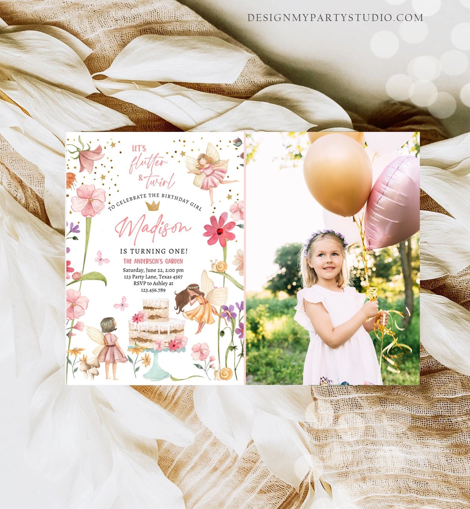 Editable Fairy Princess Birthday Invitation Girl Pink Floral Magical Fairy Party Whimsical Garden Digital Download Template Printable 0406