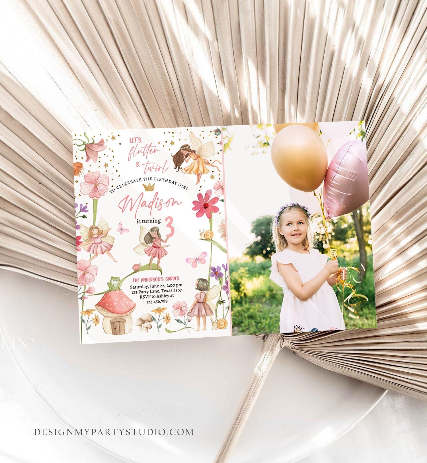 Editable Fairy Princess Birthday Invitation Girl Pink Floral Magical Fairy Party Whimsical Garden Digital Download Template Printable 0406