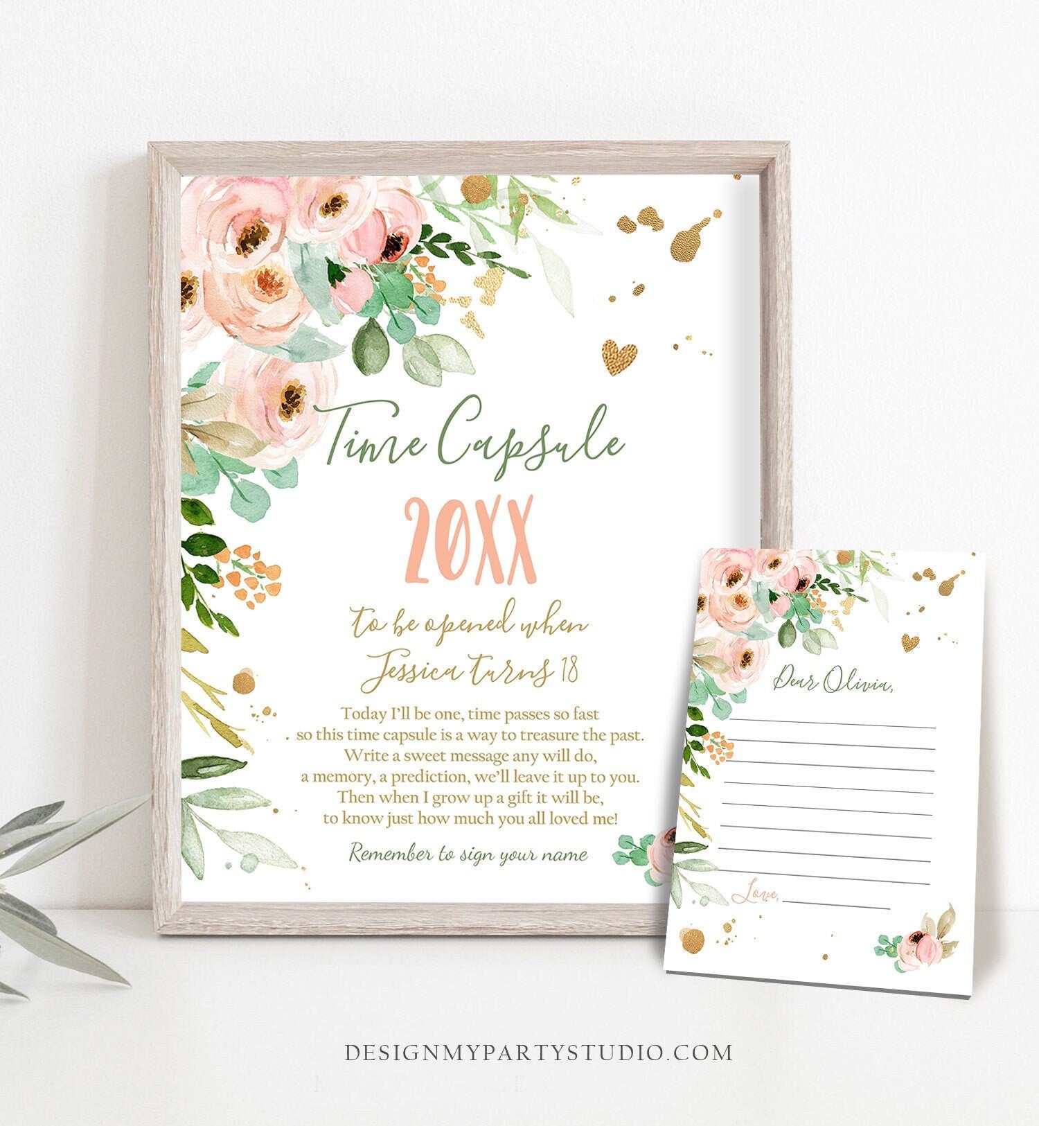 Editable Floral Time Capsule First Birthday Party Girl 1st Birthday Pink Wild One Miss Onederful Boho Digital Template Printable 0147