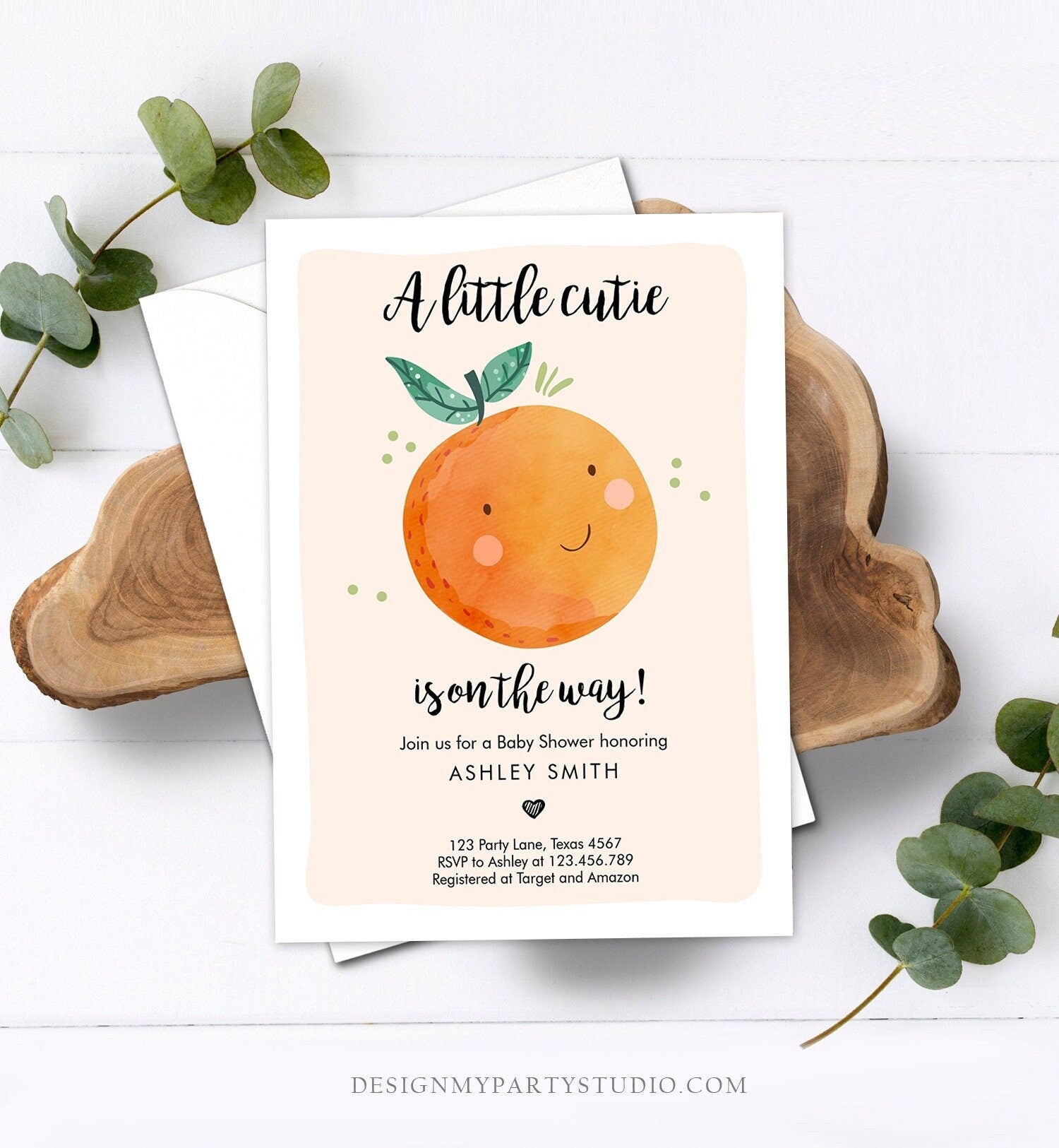 Editable A Little Cutie is on The Way Baby Shower Invitation Clementine Orange Coed Shower Neutral Digital Evite Template Printable 0330