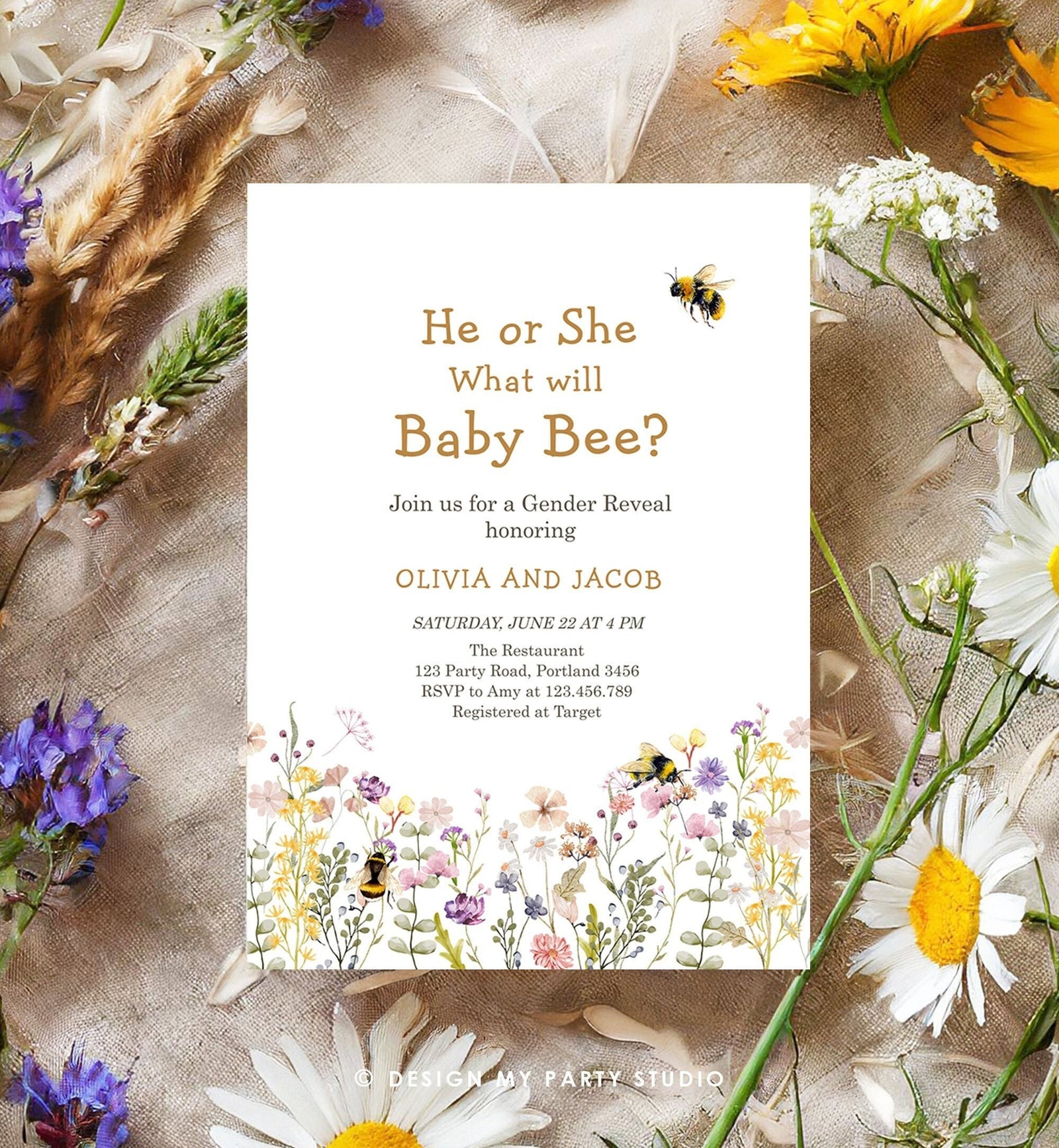 Editable Bee Gender Reveal Invitation What Will Baby Bee Baby Shower Gender Neutral Honey Digital Download Evite Template Printable 0502