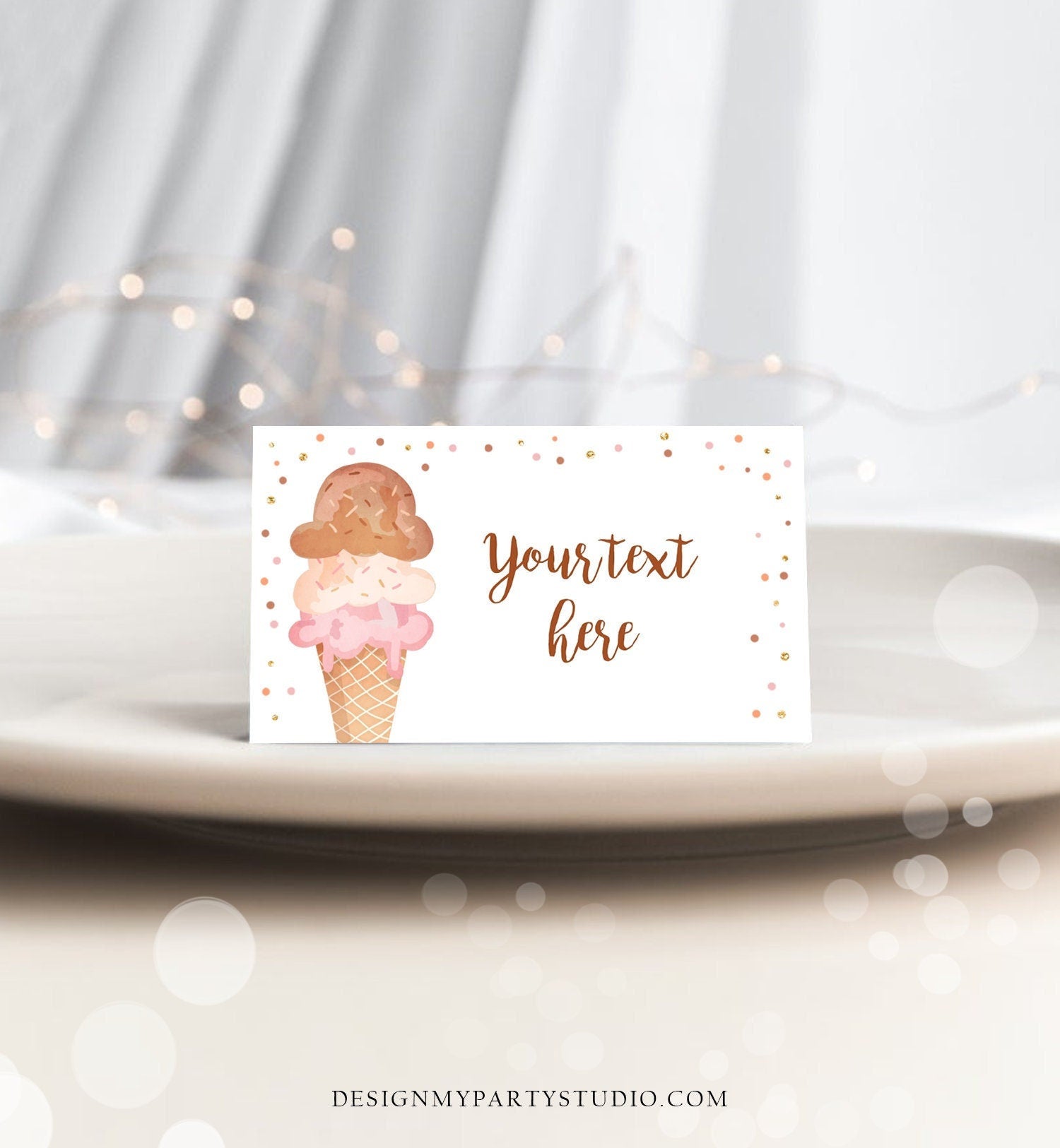 Editable Ice Cream Food Label Ice Cream Birthday Food Card Tent Girl Pink Gold the Scoop Buffet Digital Download Template Printable 0243